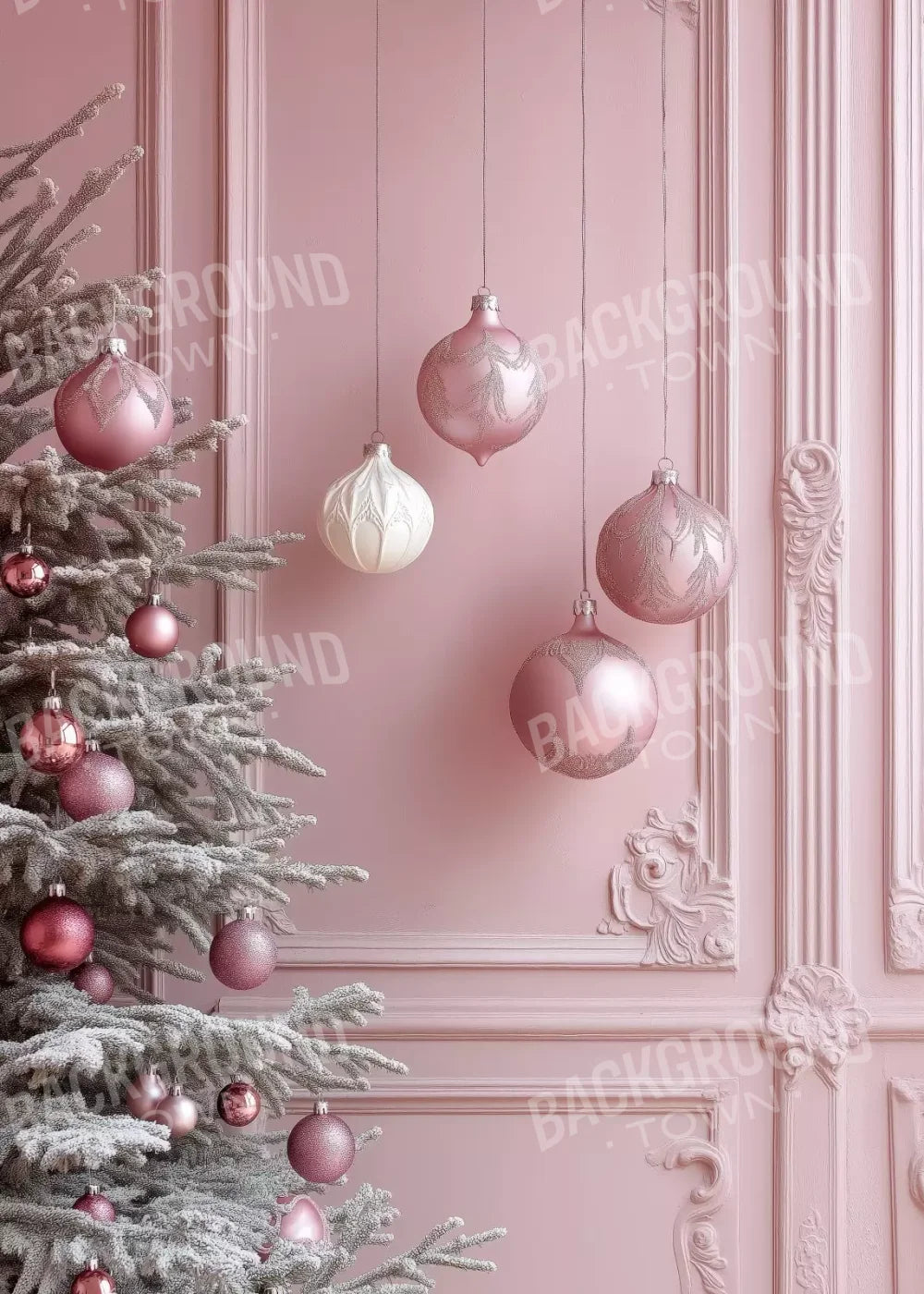 Soft Pink Christmas Baubles 5’x7’ UltraCloth (60 x 84 inch) Backdrop