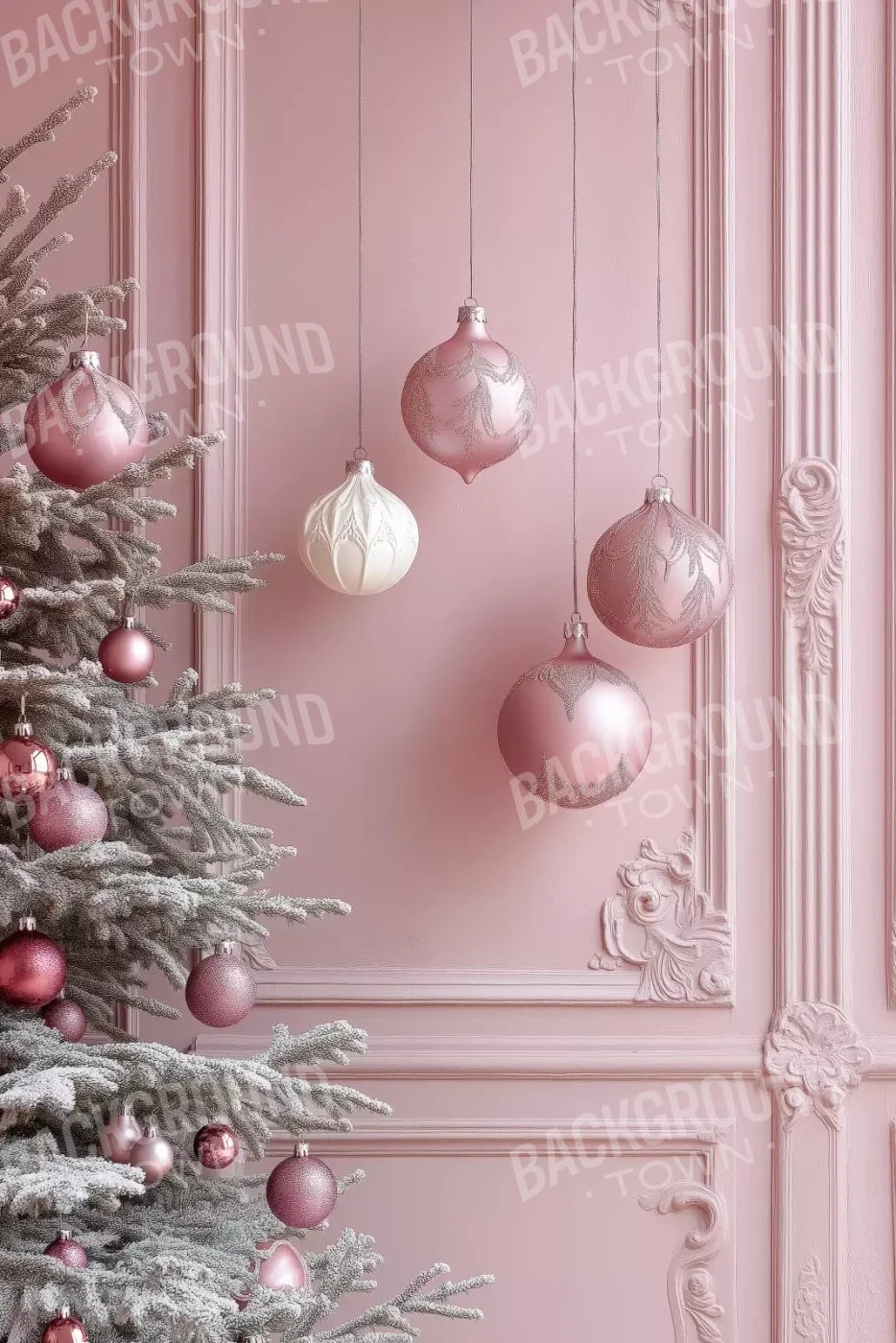 Soft Pink Christmas Baubles 8’x12’ UltraCloth (96 x 144 inch) Backdrop