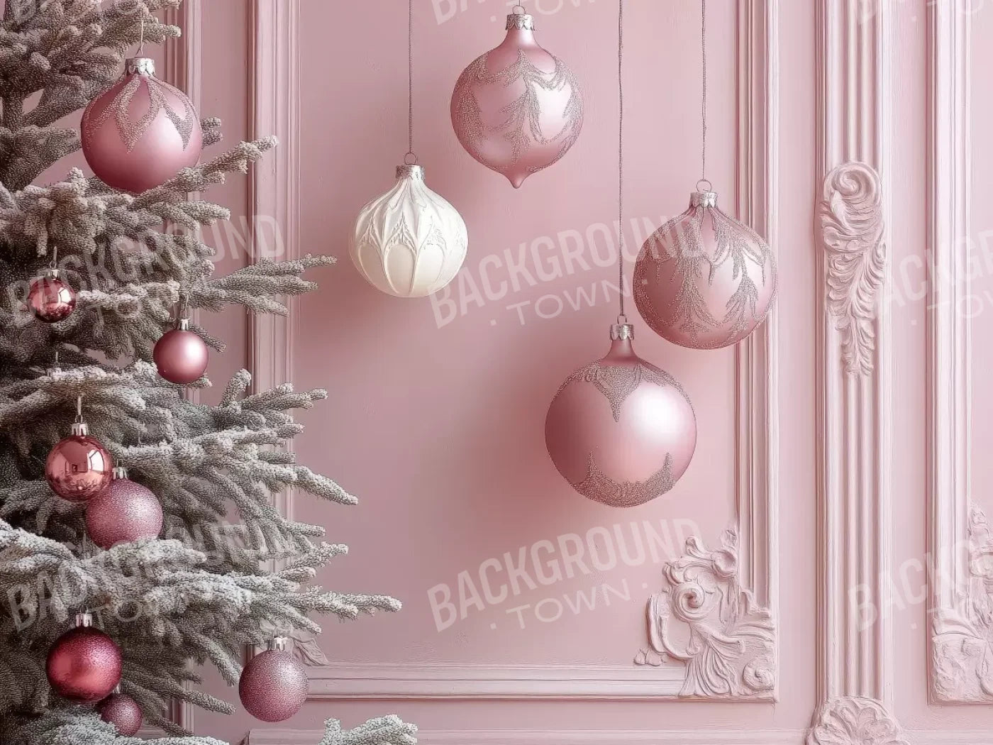 Soft Pink Christmas Baubles 8’x6’ Fleece (96 x 72 inch) Backdrop