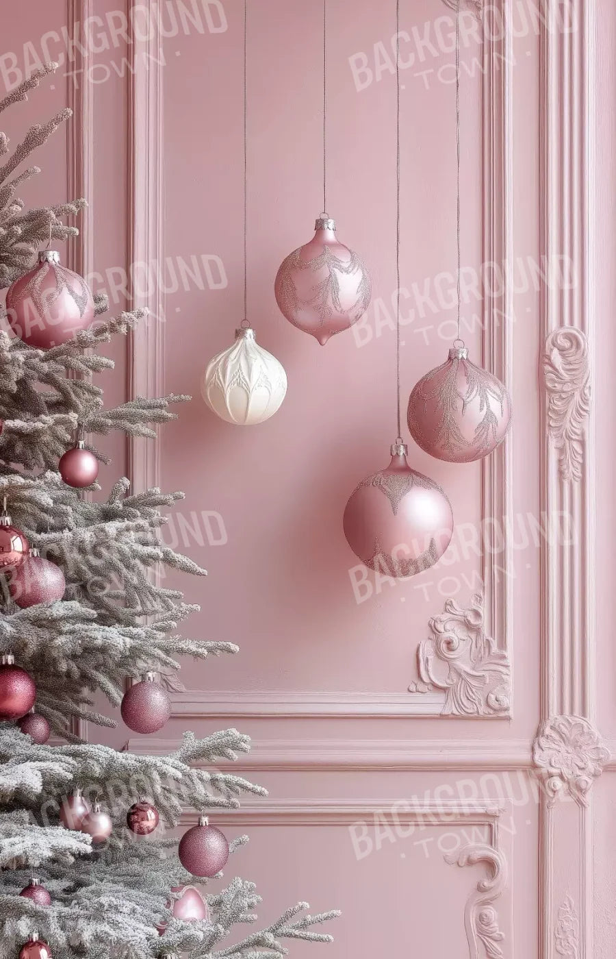 Soft Pink Christmas Baubles 9’x14’ UltraCloth (108 x 168 inch) Backdrop