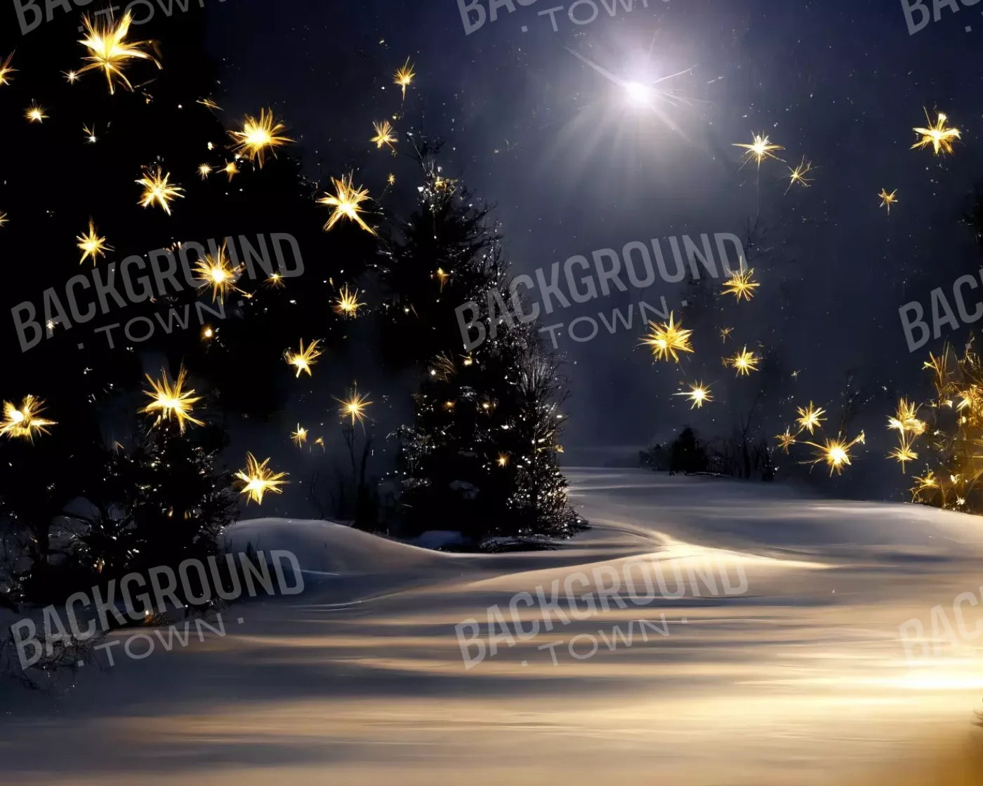 Sparkling Snowy Path 10’X8’ Fleece (120 X 96 Inch) Backdrop