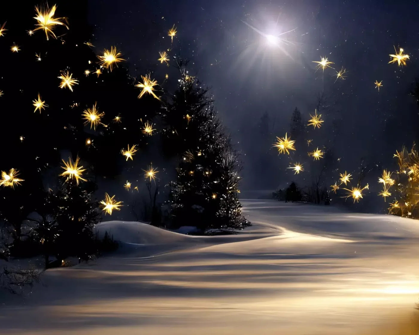 Sparkling Snowy Path 10’X8’ Fleece (120 X 96 Inch) Backdrop