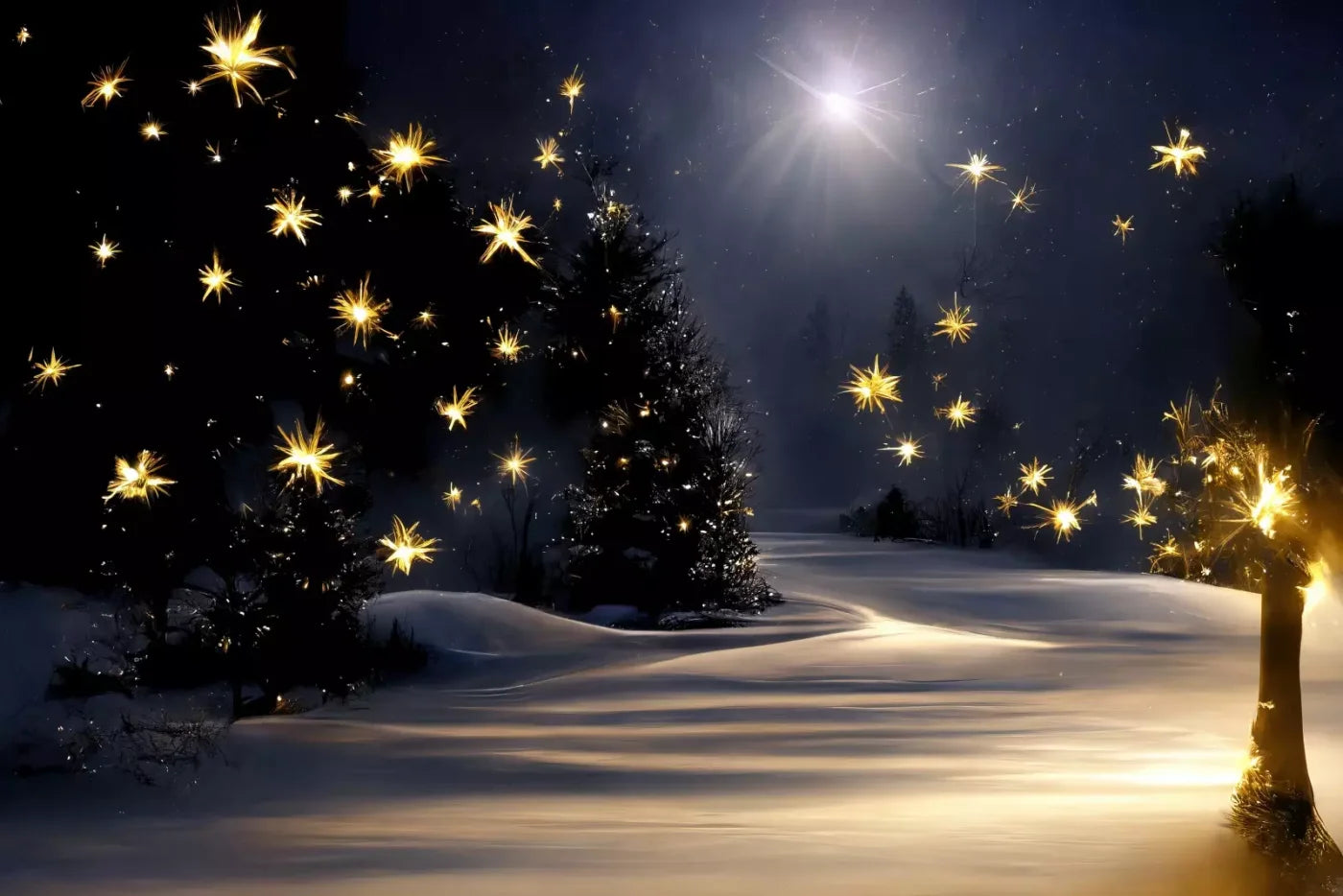 Sparkling Snowy Path 12’X8’ Ultracloth (144 X 96 Inch) Backdrop
