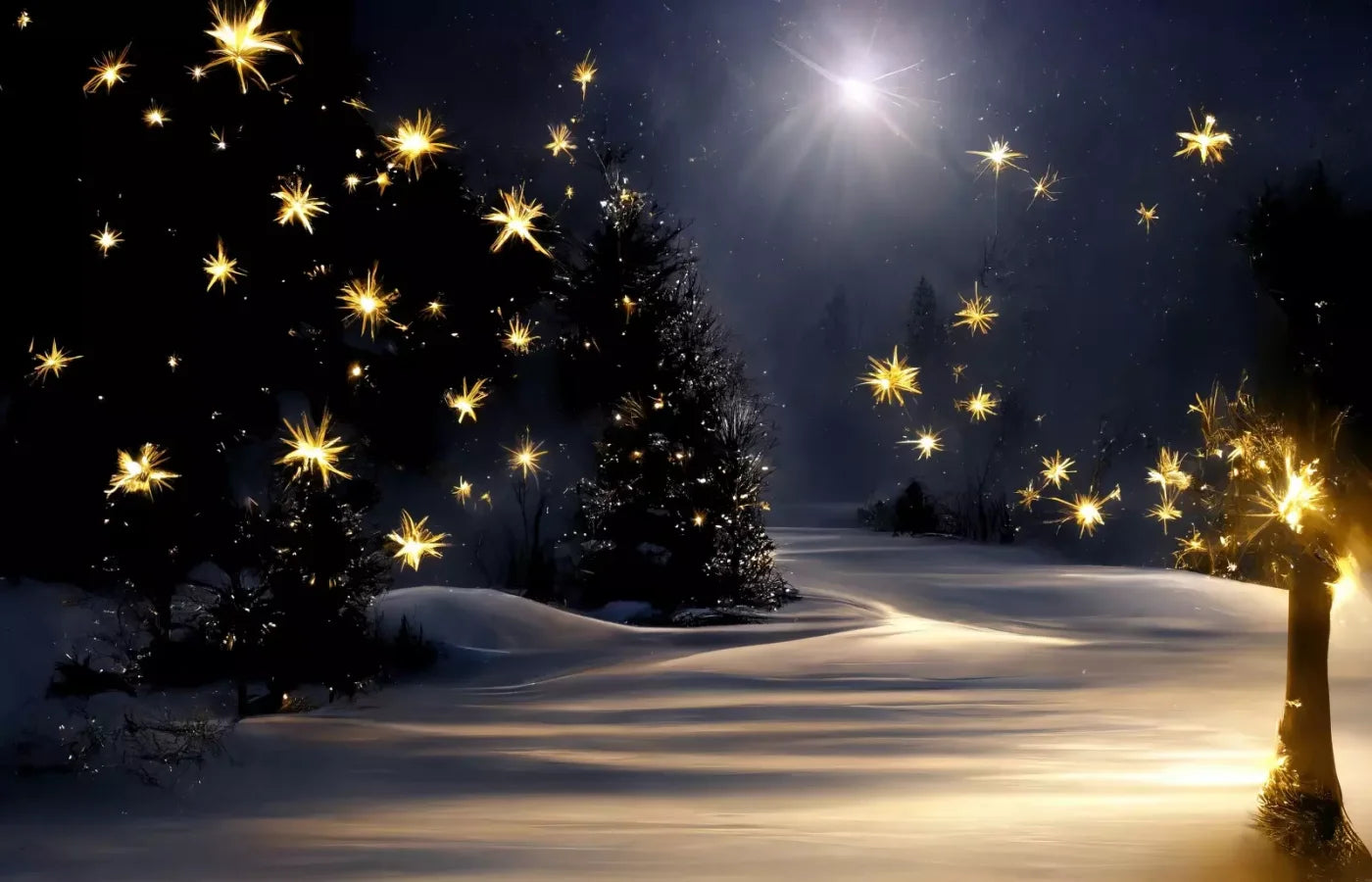 Sparkling Snowy Path 14’X9’ Ultracloth (168 X 108 Inch) Backdrop