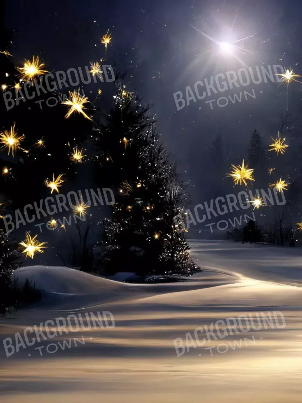 Sparkling Snowy Path 5’X6’8 Fleece (60 X 80 Inch) Backdrop