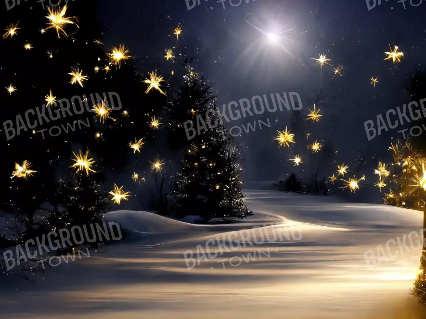 Sparkling Snowy Path 6’8X5’ Fleece (80 X 60 Inch) Backdrop