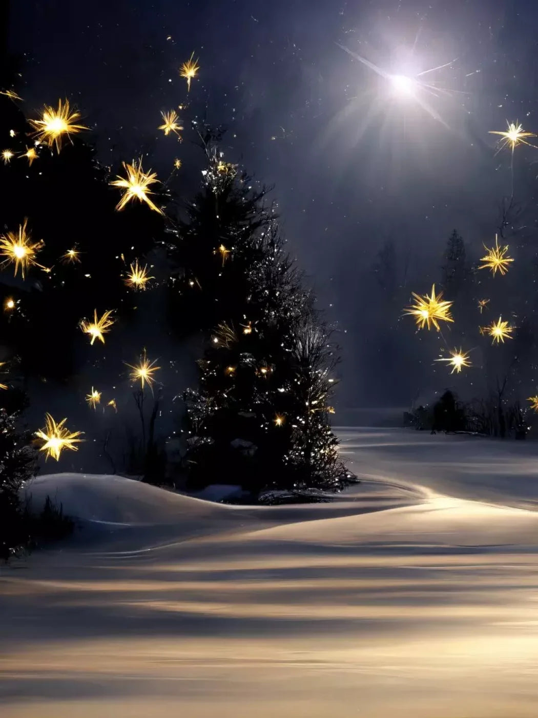 Sparkling Snowy Path 6’X8’ Fleece (72 X 96 Inch) Backdrop