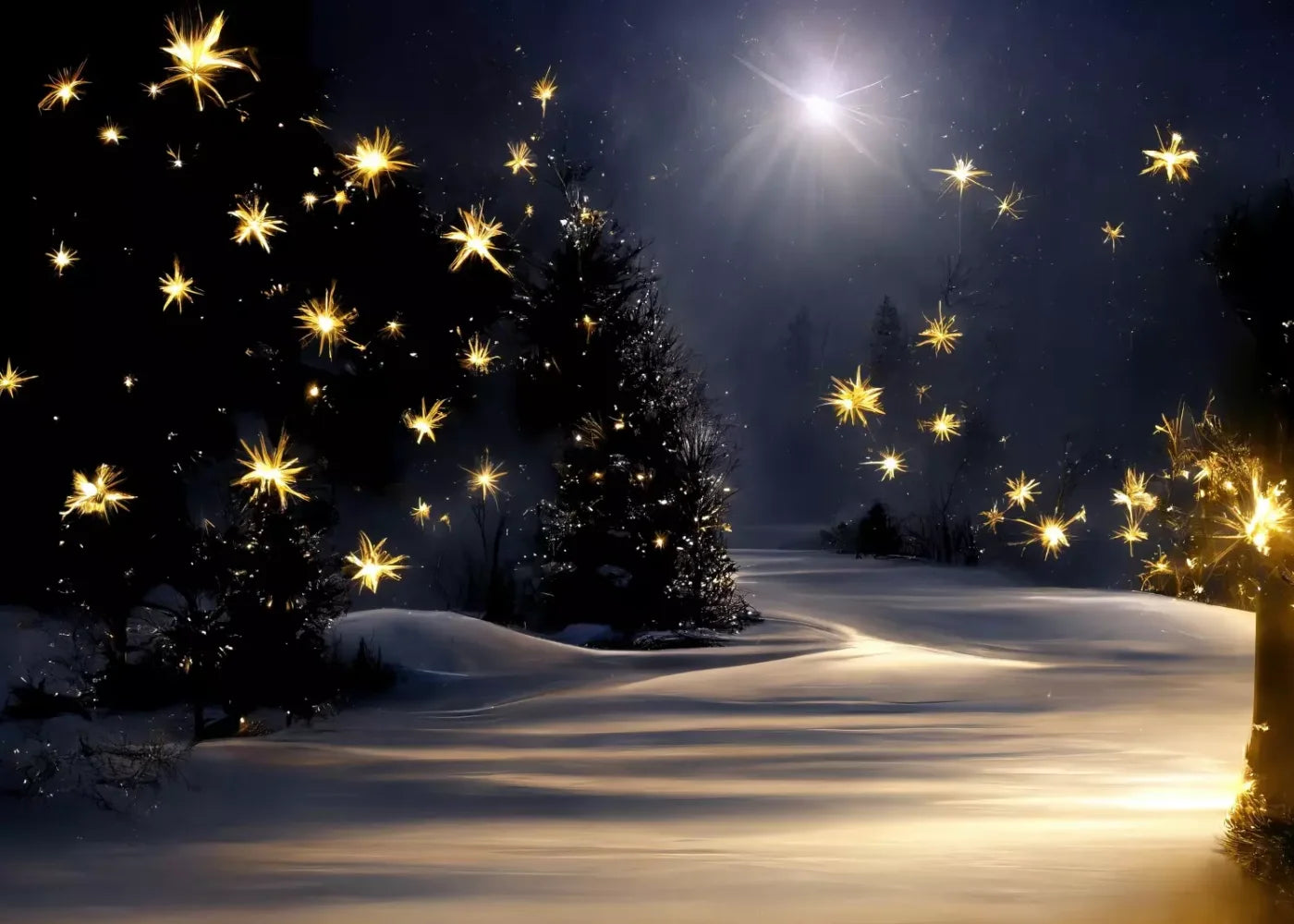 Sparkling Snowy Path 7’X5’ Ultracloth (84 X 60 Inch) Backdrop