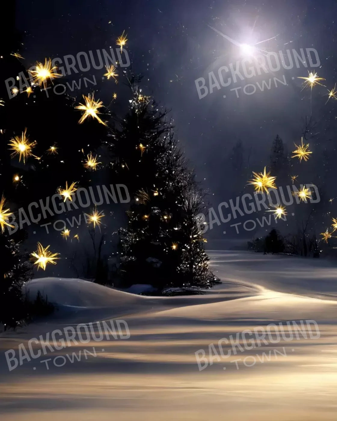 Sparkling Snowy Path 8’X10’ Fleece (96 X 120 Inch) Backdrop