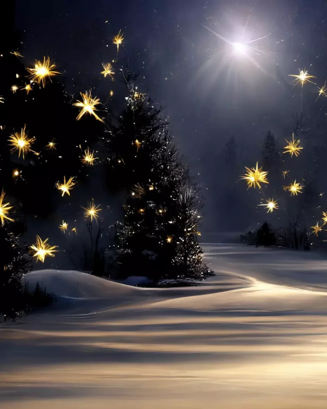 Sparkling Snowy Path 8’X10’ Fleece (96 X 120 Inch) Backdrop