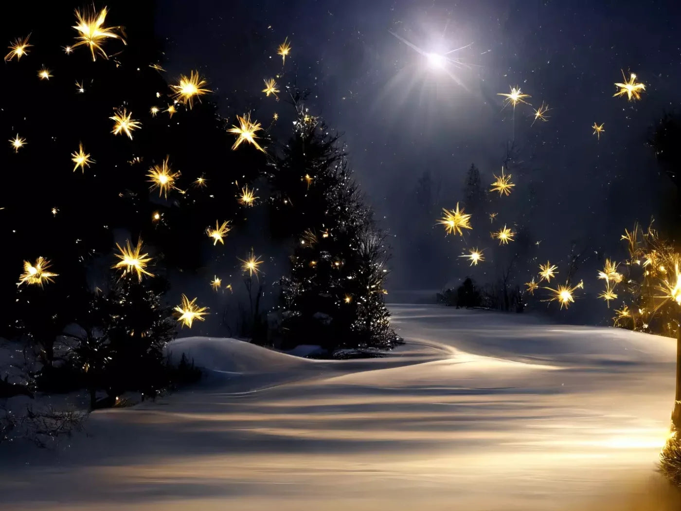 Sparkling Snowy Path 8’X6’ Fleece (96 X 72 Inch) Backdrop
