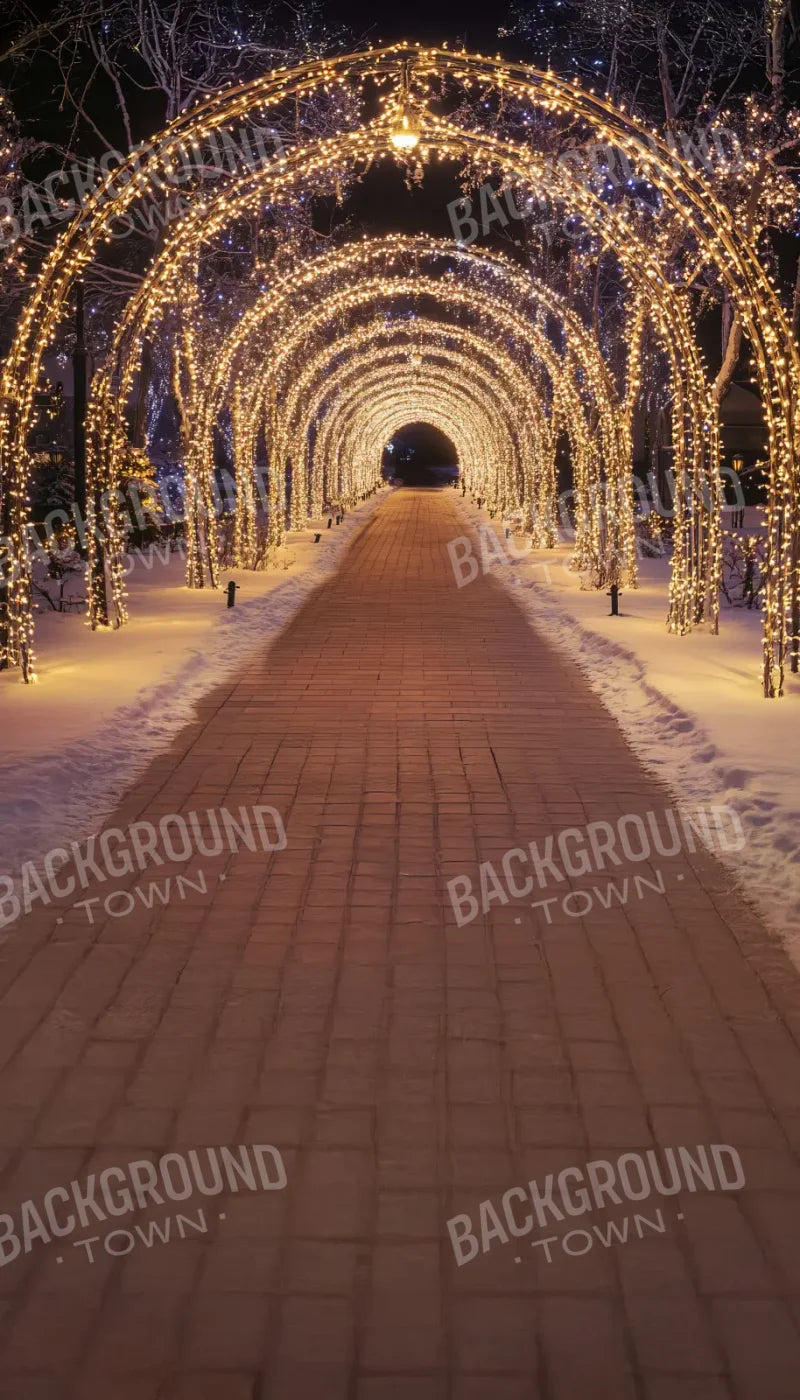 Sparkly Golden Christmas Lights Arch Tunnel Sweep 8’x14’ UltraCloth for Westcott X-Drop Pro (96 x 168 inch) Backdrop