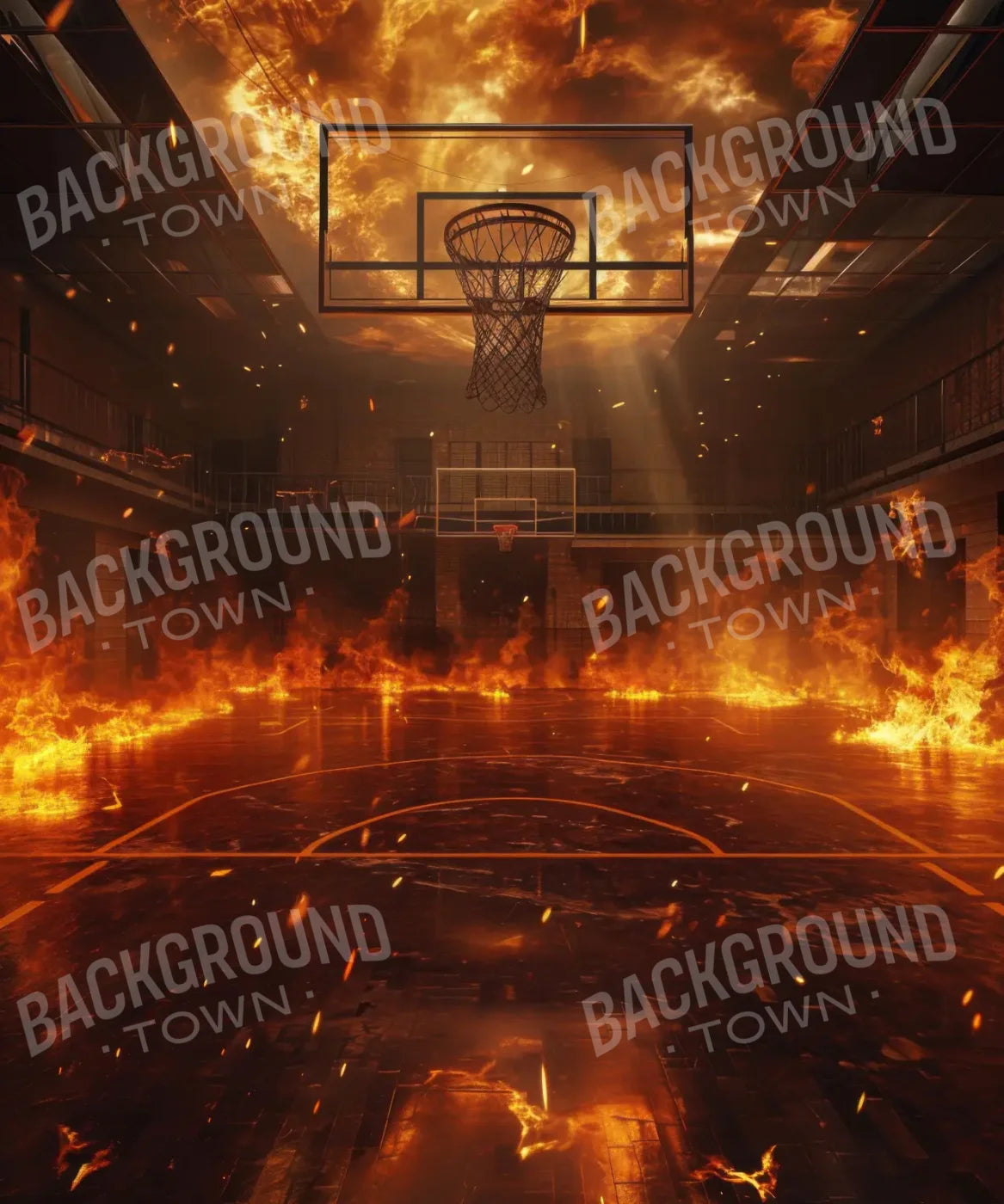 Sports Court On Fire 10’x12’ UltraCloth (120 x 144 inch) Backdrop