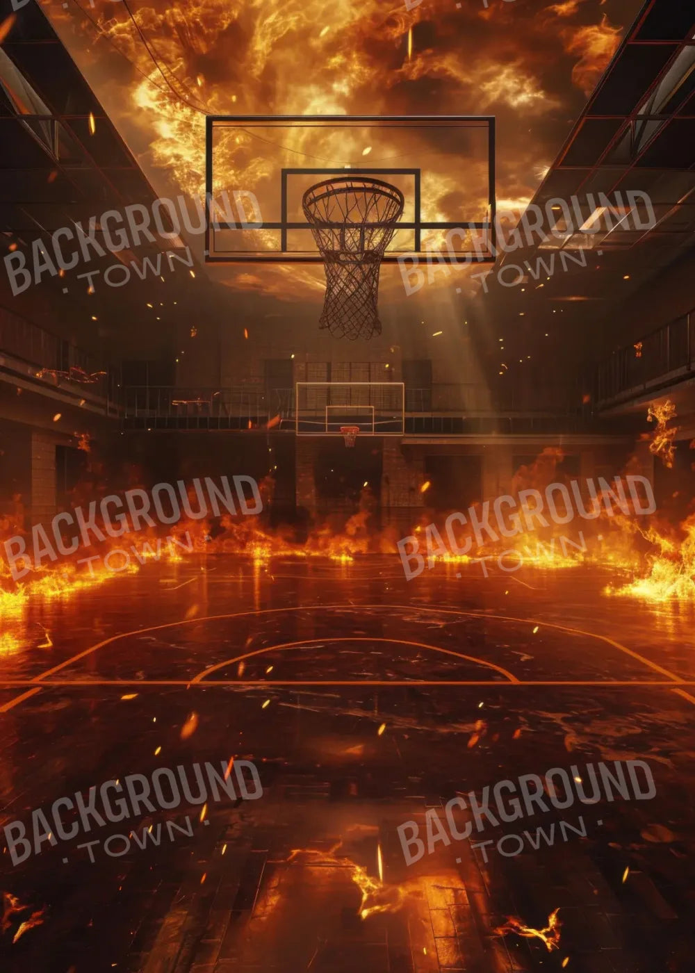 Sports Court On Fire 5’x7’ UltraCloth (60 x 84 inch) Backdrop