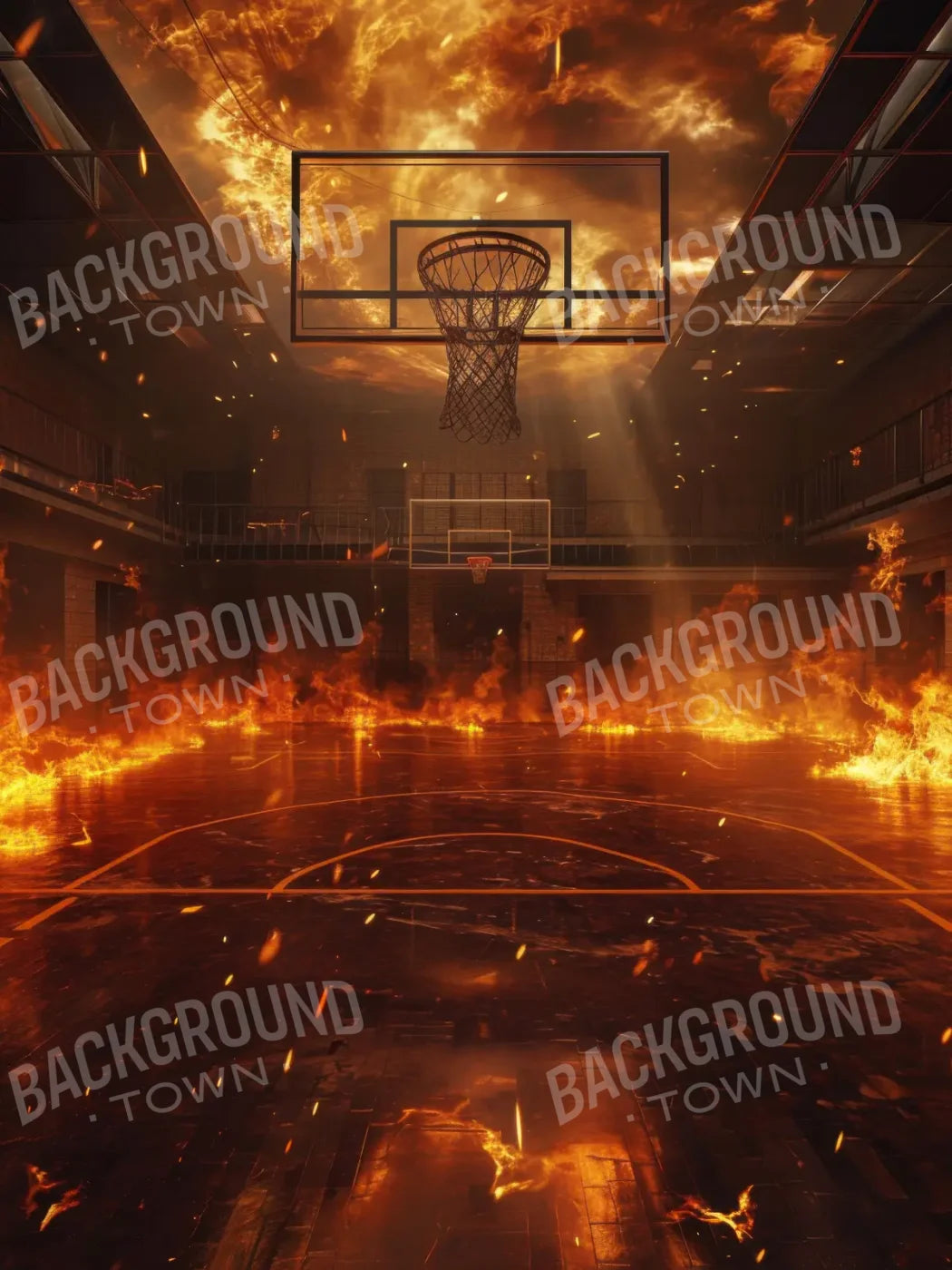 Sports Court On Fire 6’x8’ Fleece (72 x 96 inch) Backdrop
