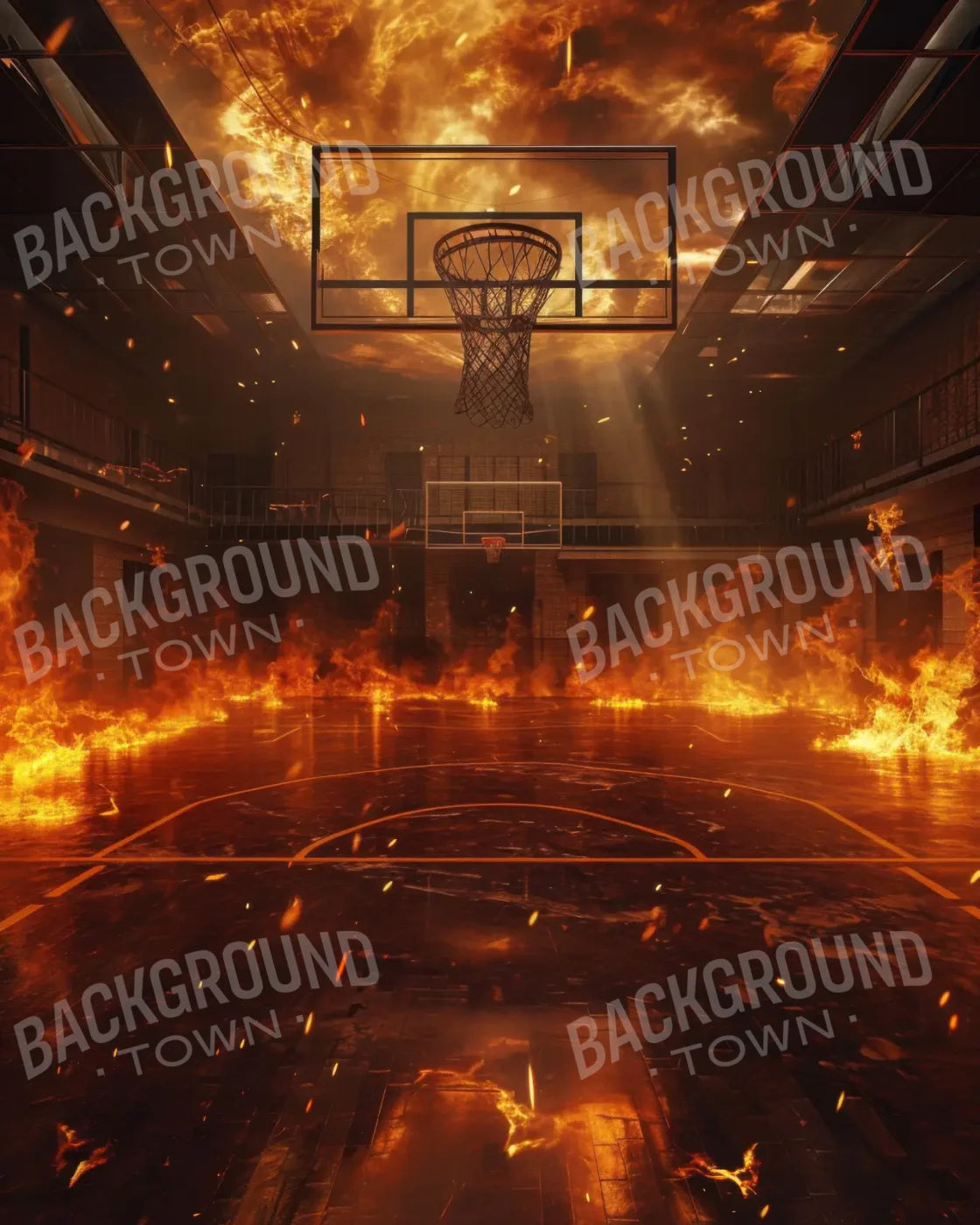 Sports Court On Fire 8’x10’ Fleece (96 x 120 inch) Backdrop