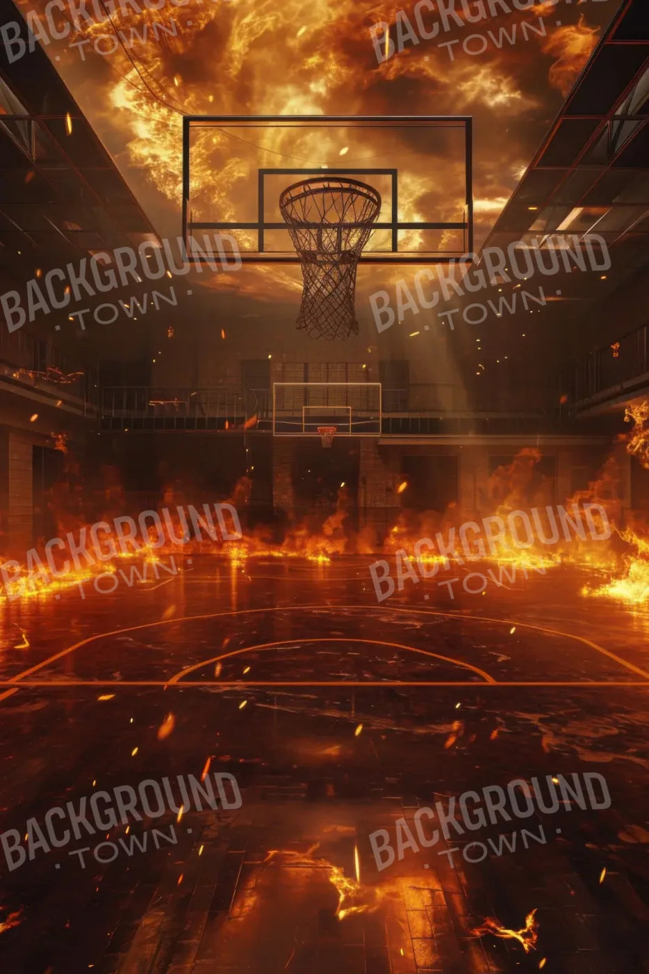Sports Court On Fire 8’x12’ UltraCloth (96 x 144 inch) Backdrop