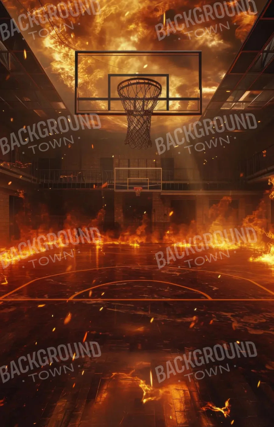 Sports Court On Fire 9’x14’ UltraCloth (108 x 168 inch) Backdrop