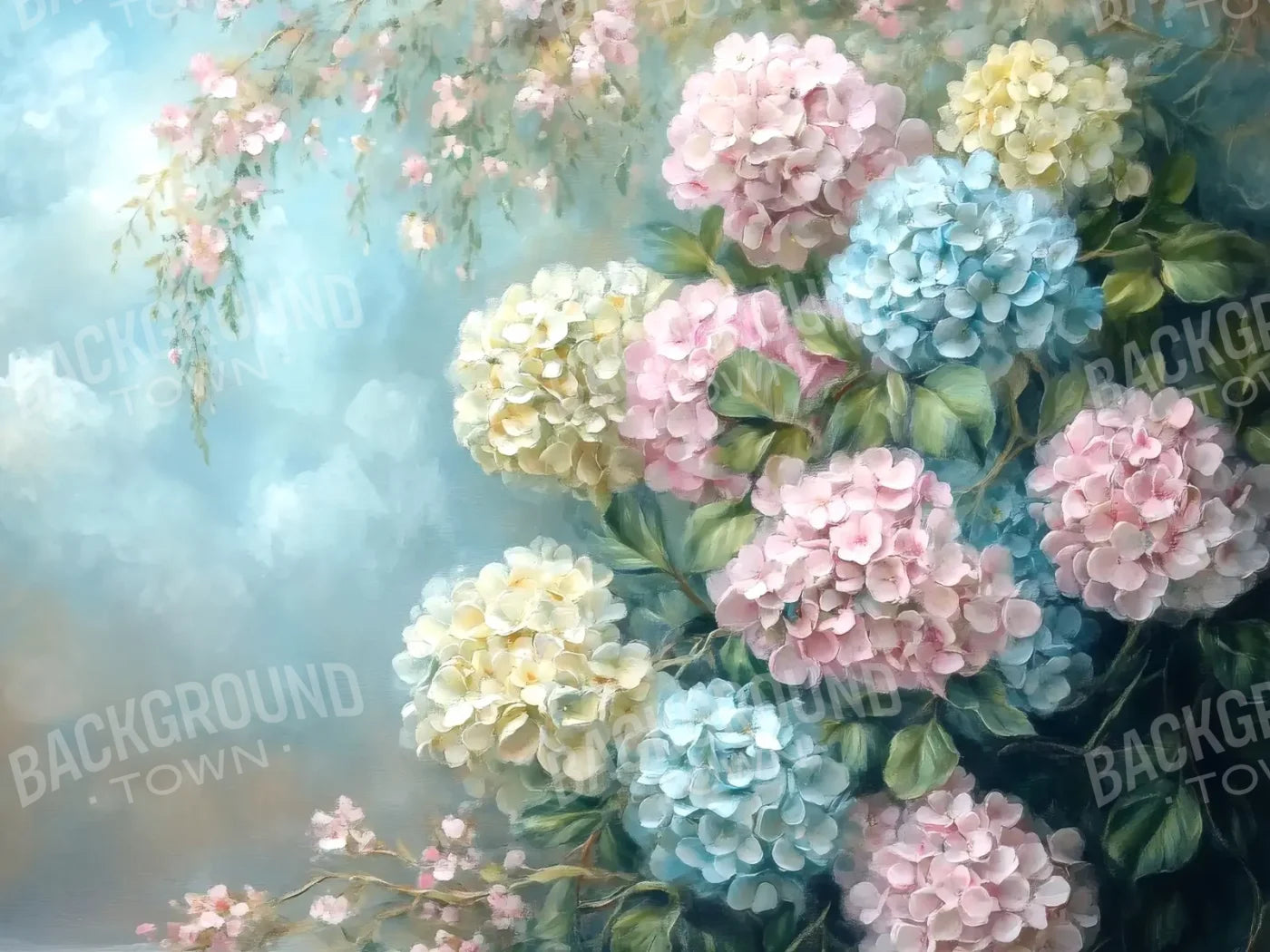 Spring Hydrangeas Fine Art 8’x6’ Fleece (96 x 72 inch) Backdrop