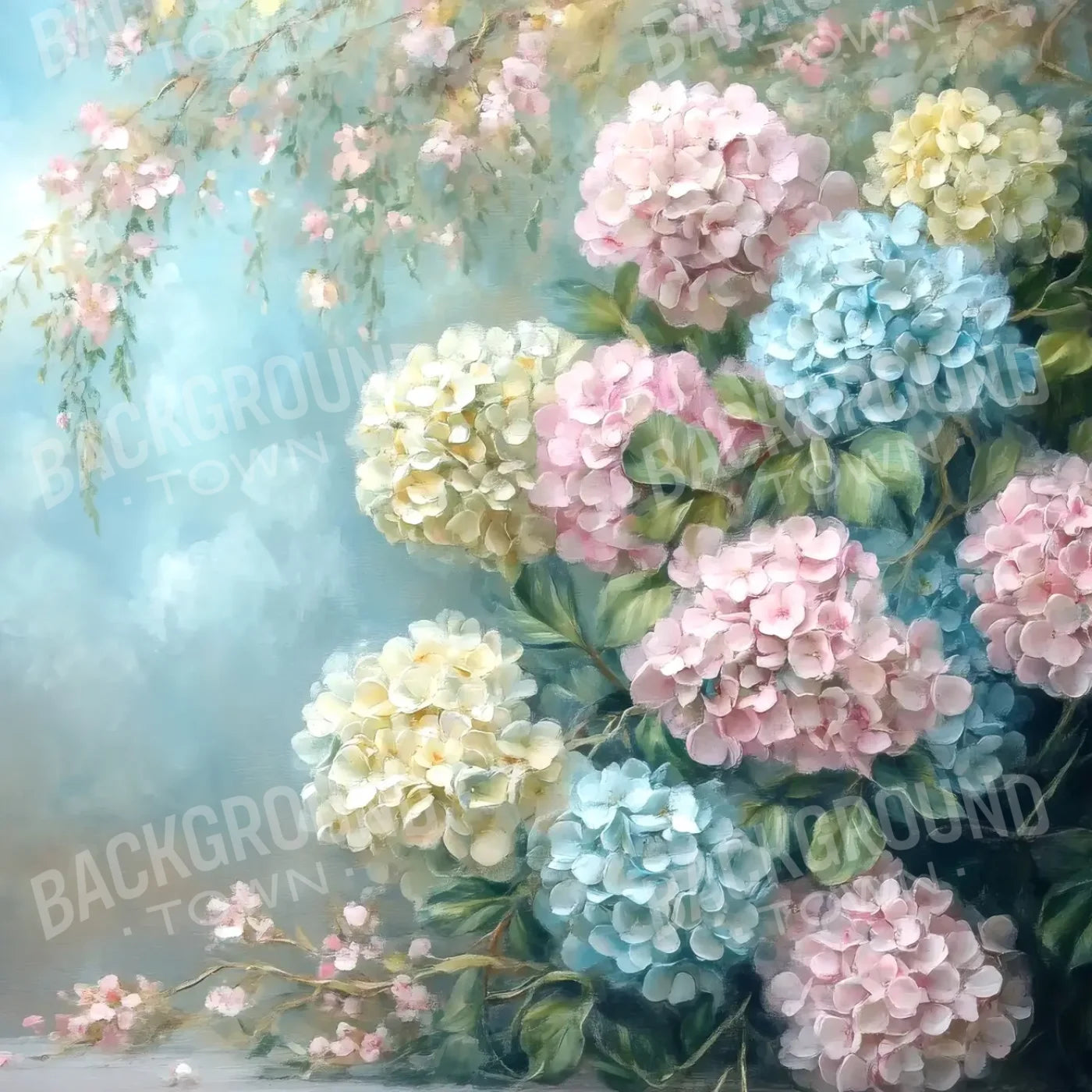 Spring Hydrangeas Fine Art 8’x8’ Fleece (96 x 96 inch) Backdrop