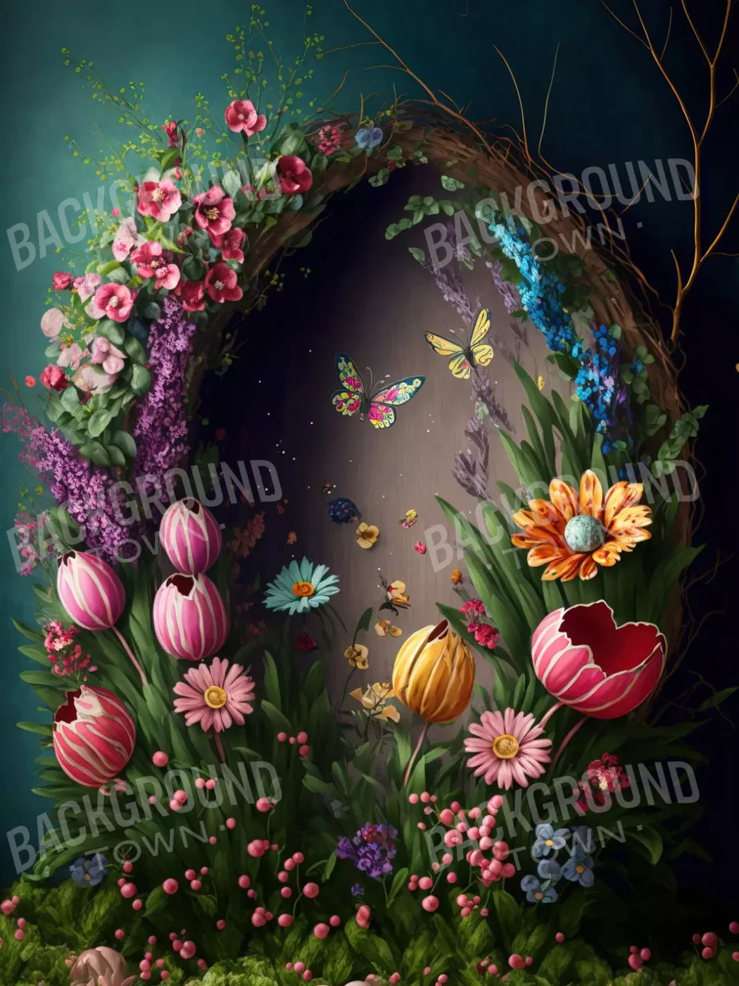 Spring Wreath 5X68 Fleece ( 60 X 80 Inch ) Backdrop