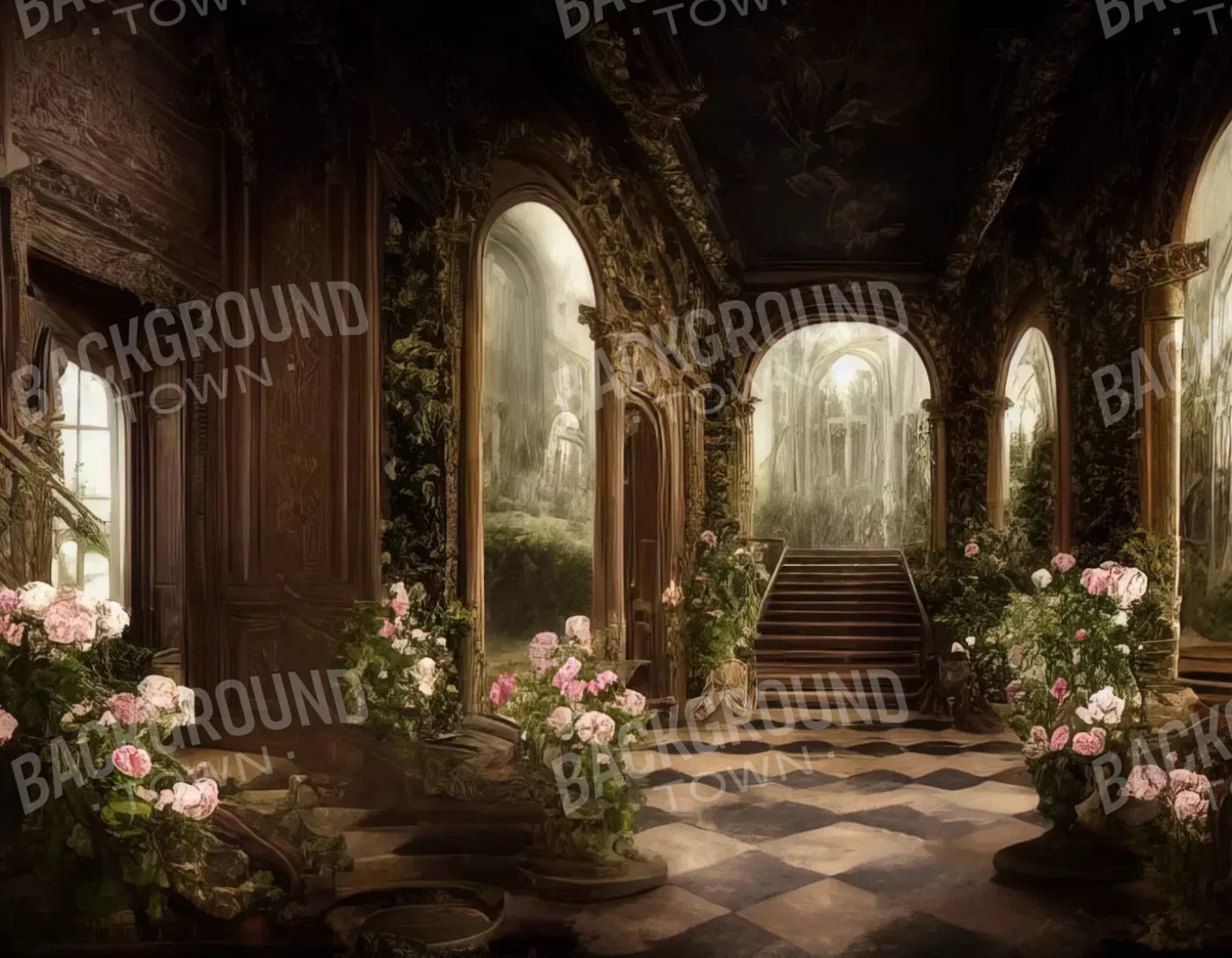 Springtime Court Manor 8’X6’ Fleece (96 X 72 Inch) Backdrop