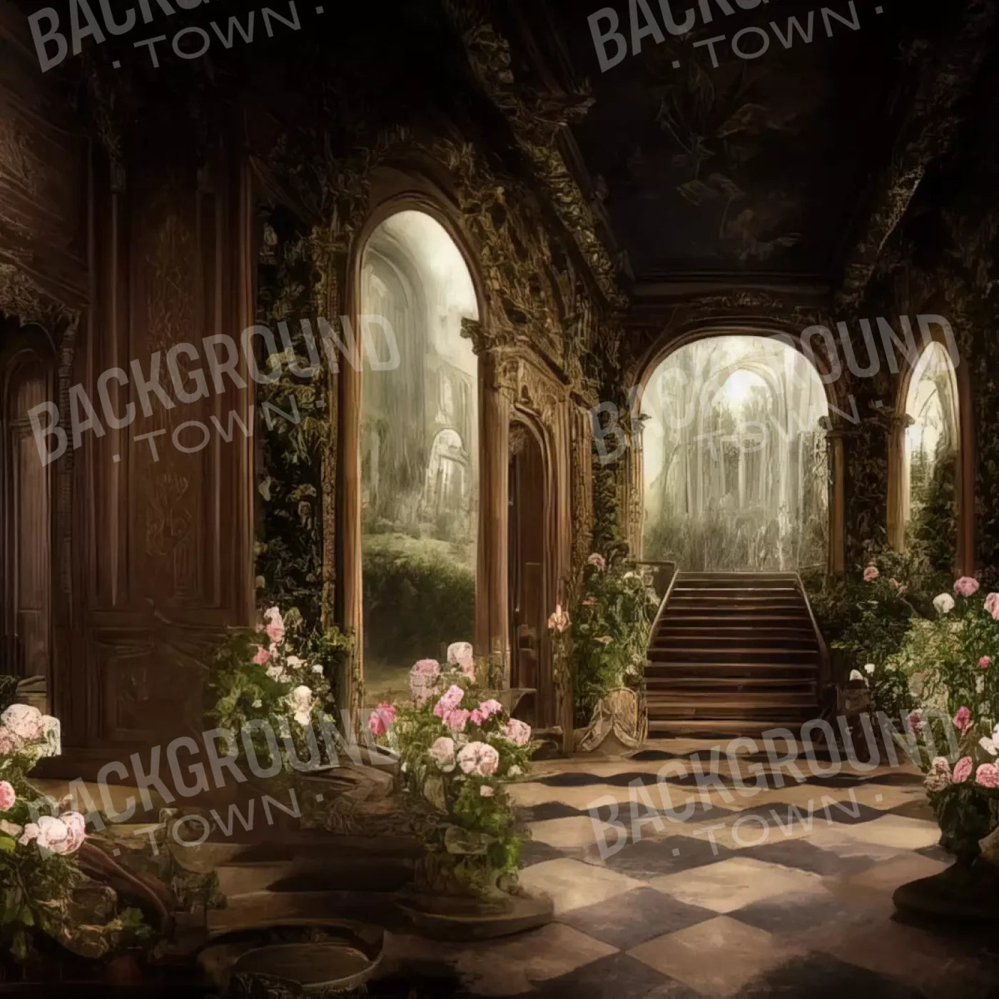 Springtime Court Manor 8’X8’ Fleece (96 X Inch) Backdrop