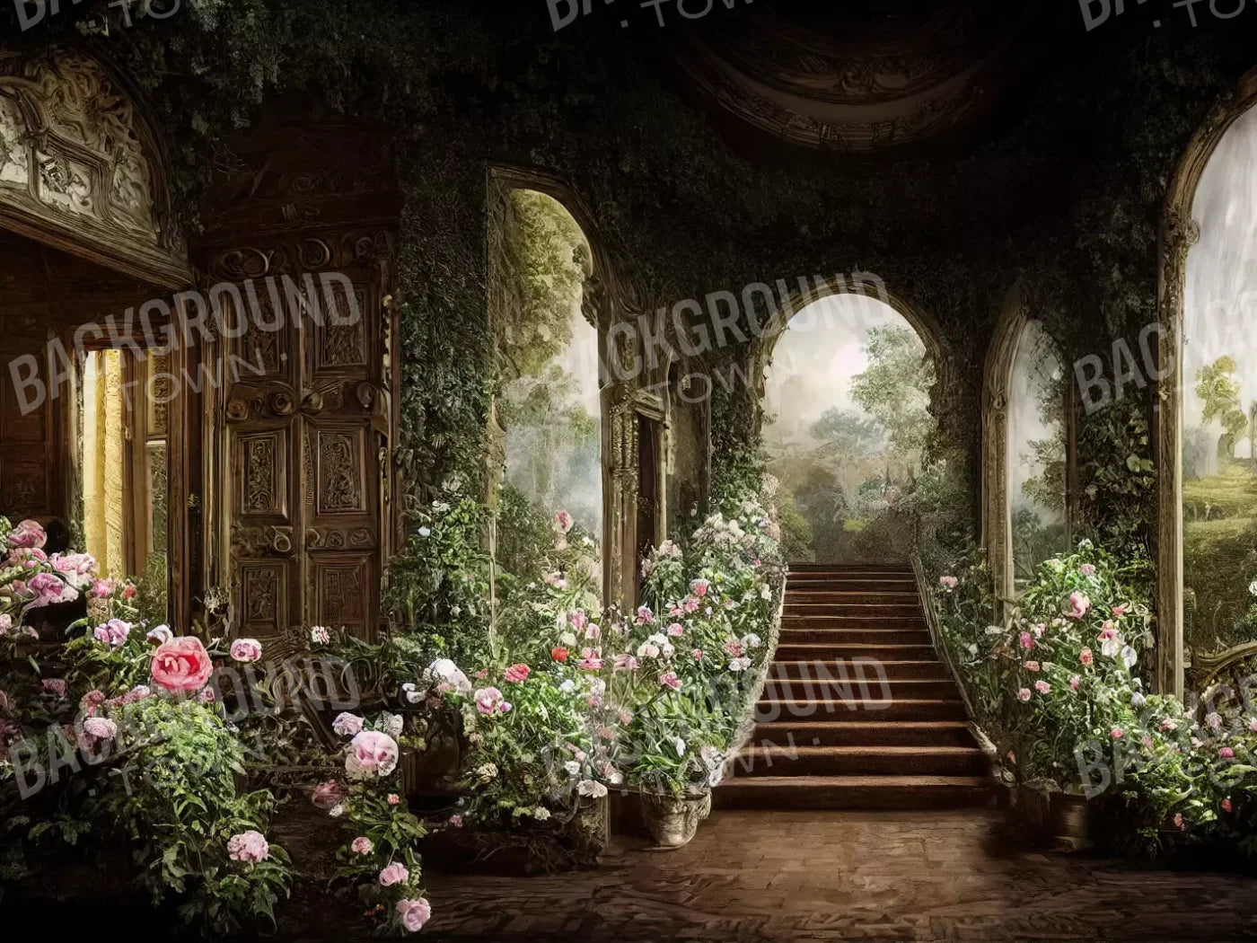 Springtime Court Manor L 10’X8’ Fleece (120 X 96 Inch) Backdrop