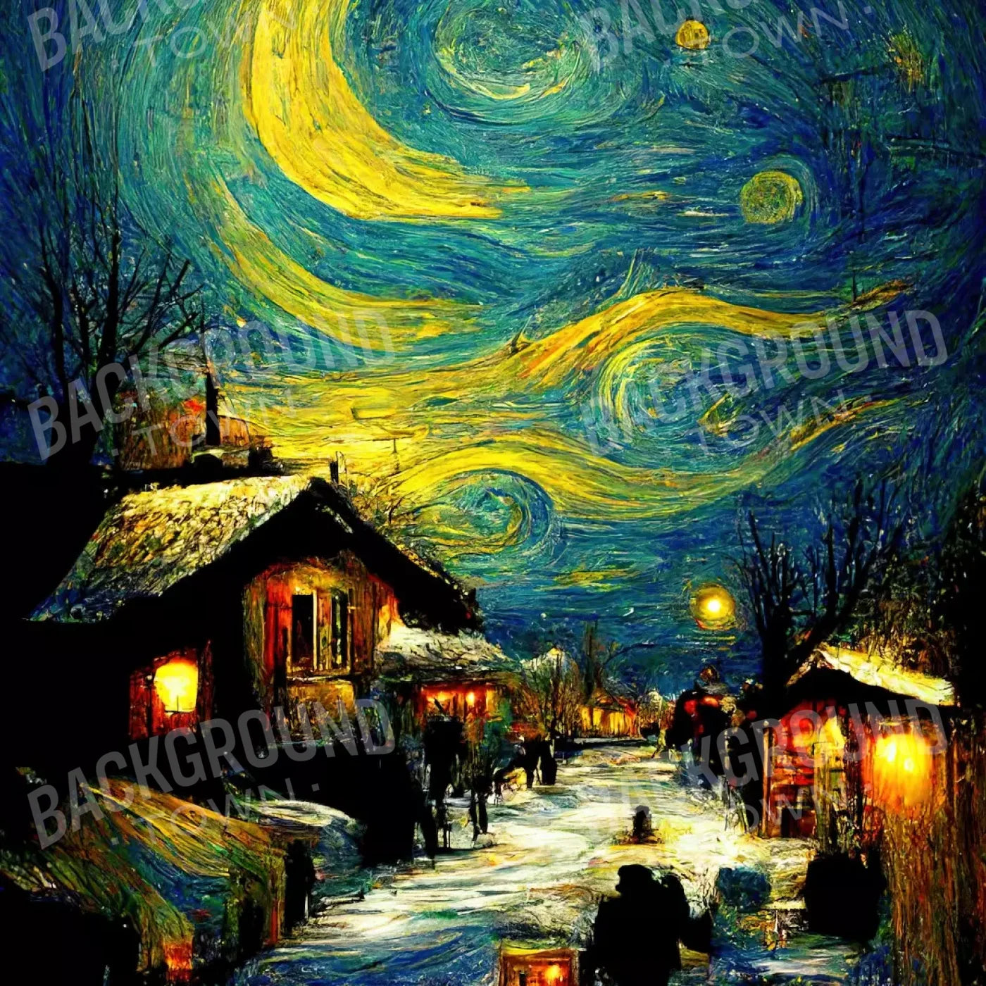 Starry Night Village 10’X10’ Ultracloth (120 X Inch) Backdrop