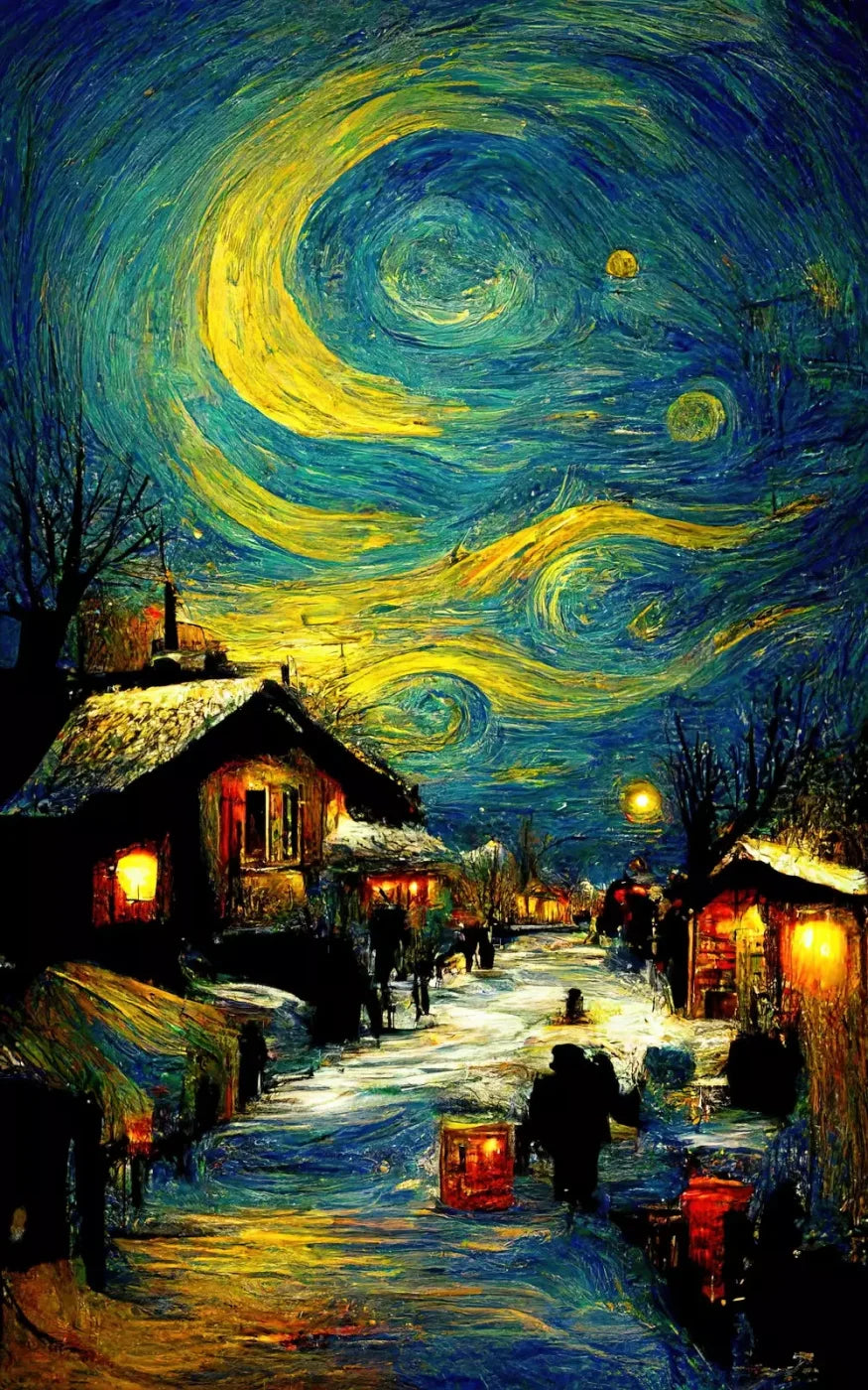 Starry Night Village 10’X16’ Ultracloth (120 X 192 Inch) Backdrop