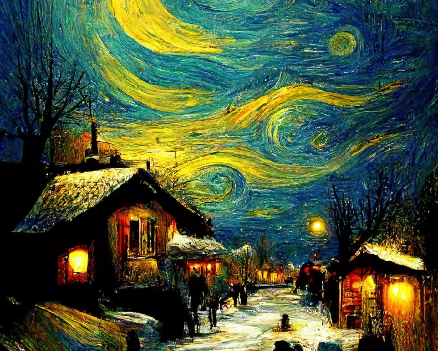 Starry Night Village 10’X8’ Fleece (120 X 96 Inch) Backdrop