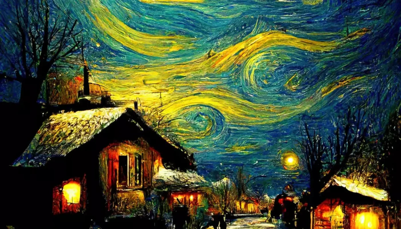 Starry Night Village 14’X8’ Ultracloth (168 X 96 Inch) Backdrop