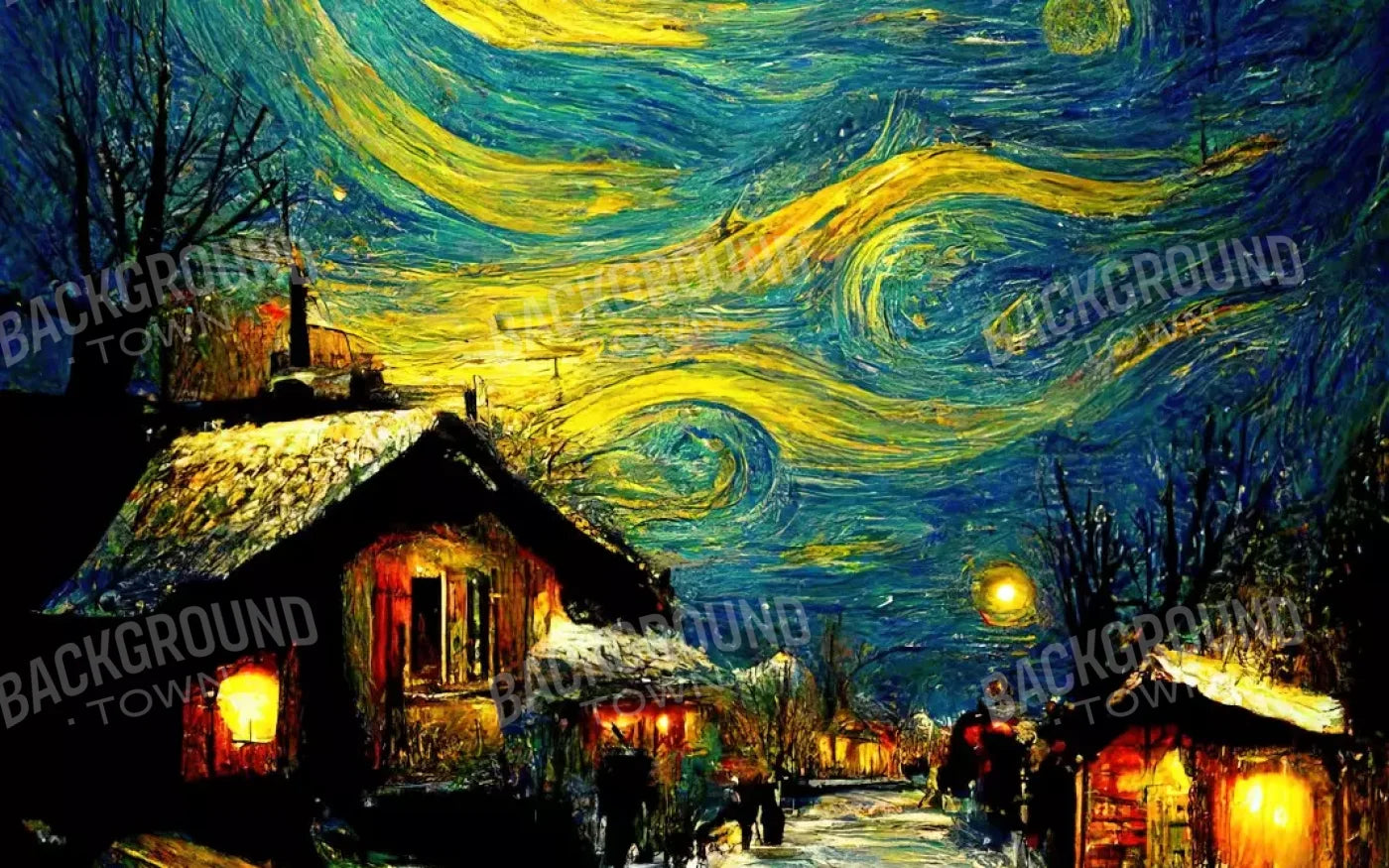 Starry Night Village 16’X10’ Ultracloth (192 X 120 Inch) Backdrop