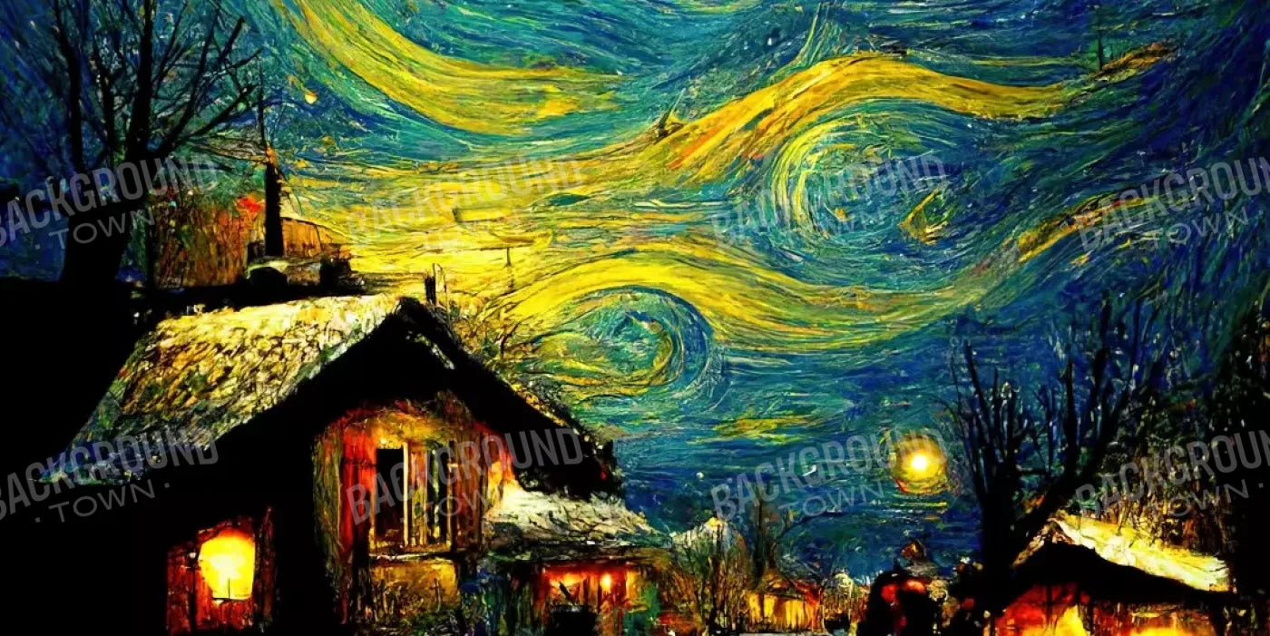 Starry Night Village 16’X8’ Ultracloth (192 X 96 Inch) Backdrop