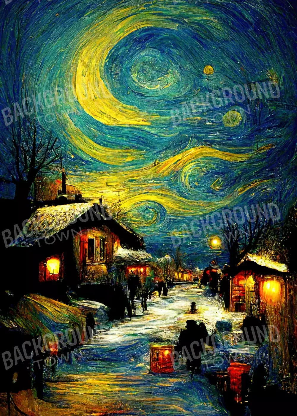 Starry Night Village 5’X7’ Ultracloth (60 X 84 Inch) Backdrop