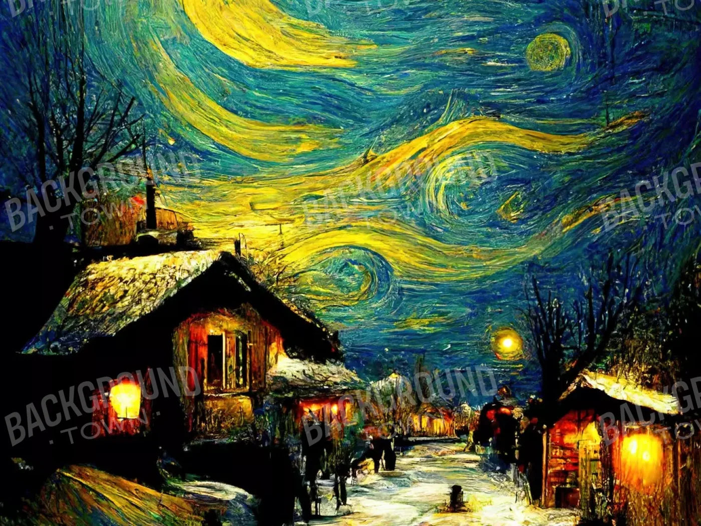 Starry Night Village 6’8X5’ Fleece (80 X 60 Inch) Backdrop