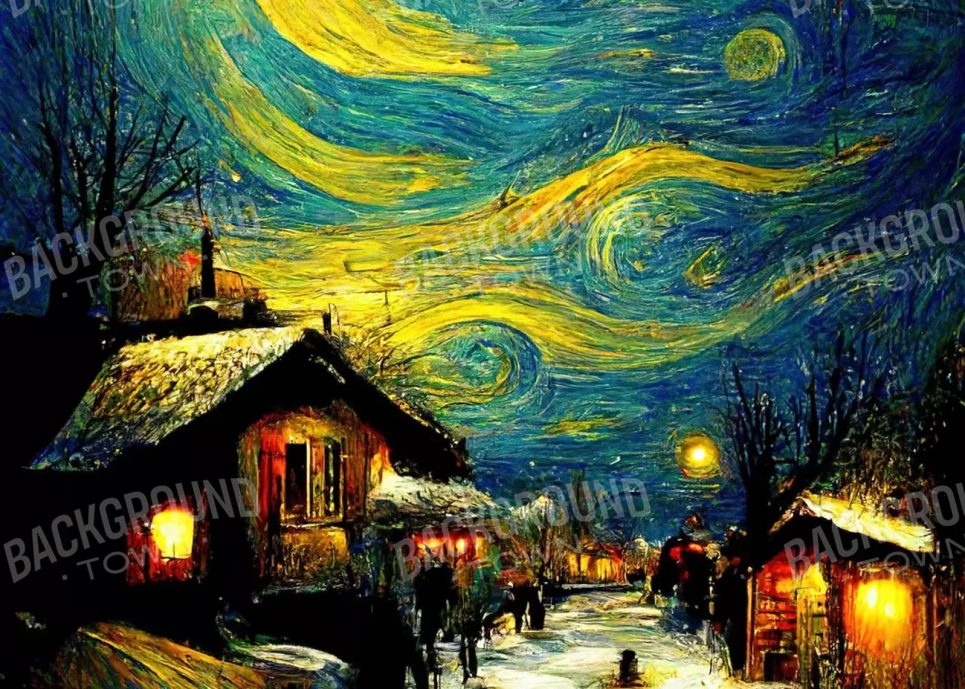 Starry Night Village 7’X5’ Ultracloth (84 X 60 Inch) Backdrop