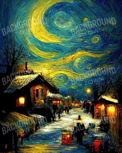 Starry Night Village 8’X10’ Fleece (96 X 120 Inch) Backdrop