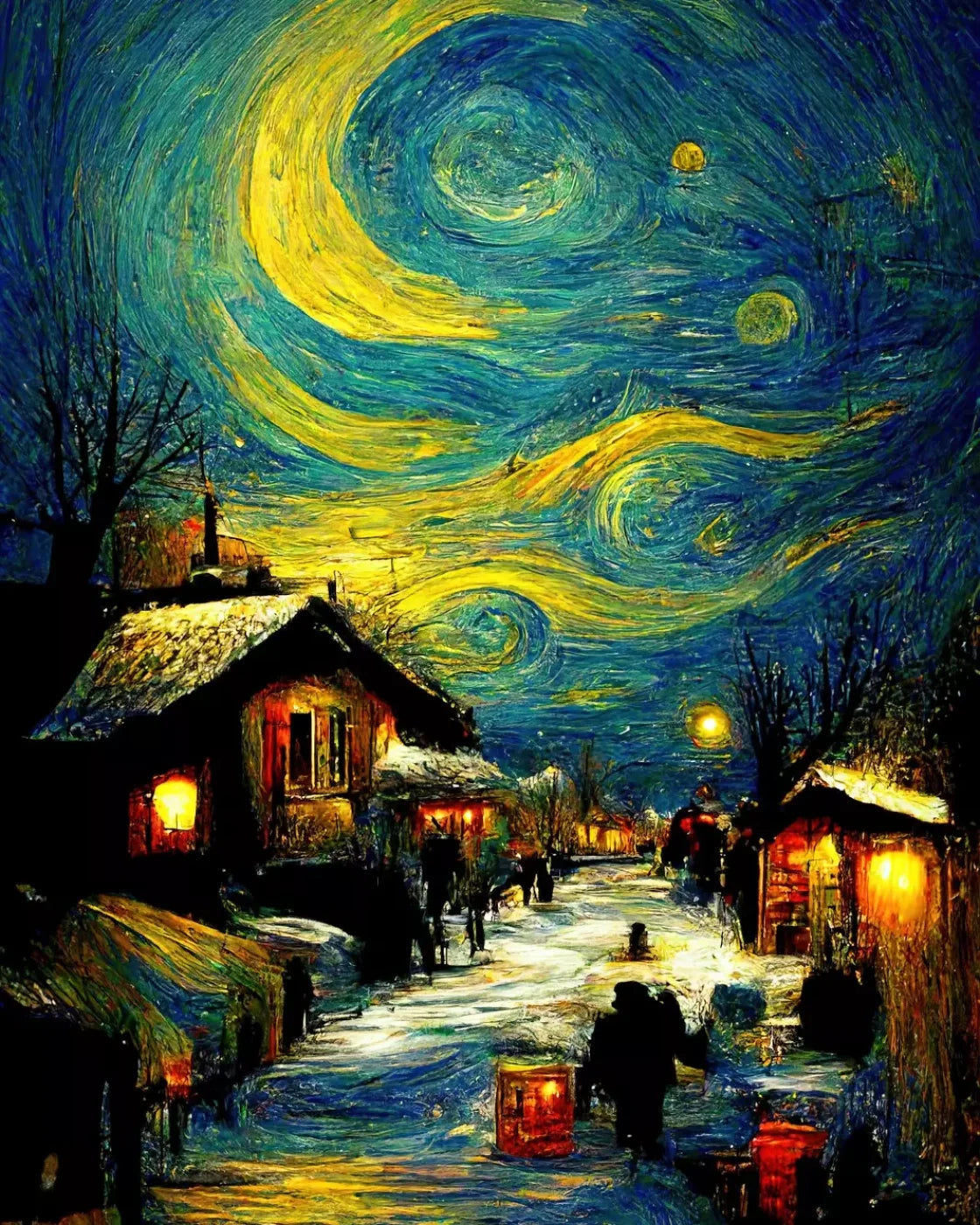 Starry Night Village 8’X10’ Fleece (96 X 120 Inch) Backdrop