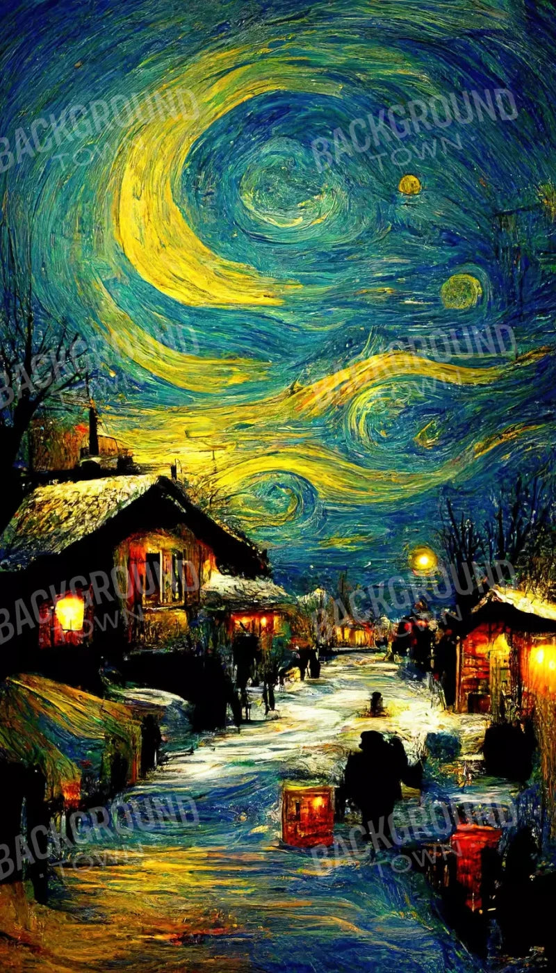 Starry Night Village 8’X14’ Ultracloth (96 X 168 Inch) Backdrop
