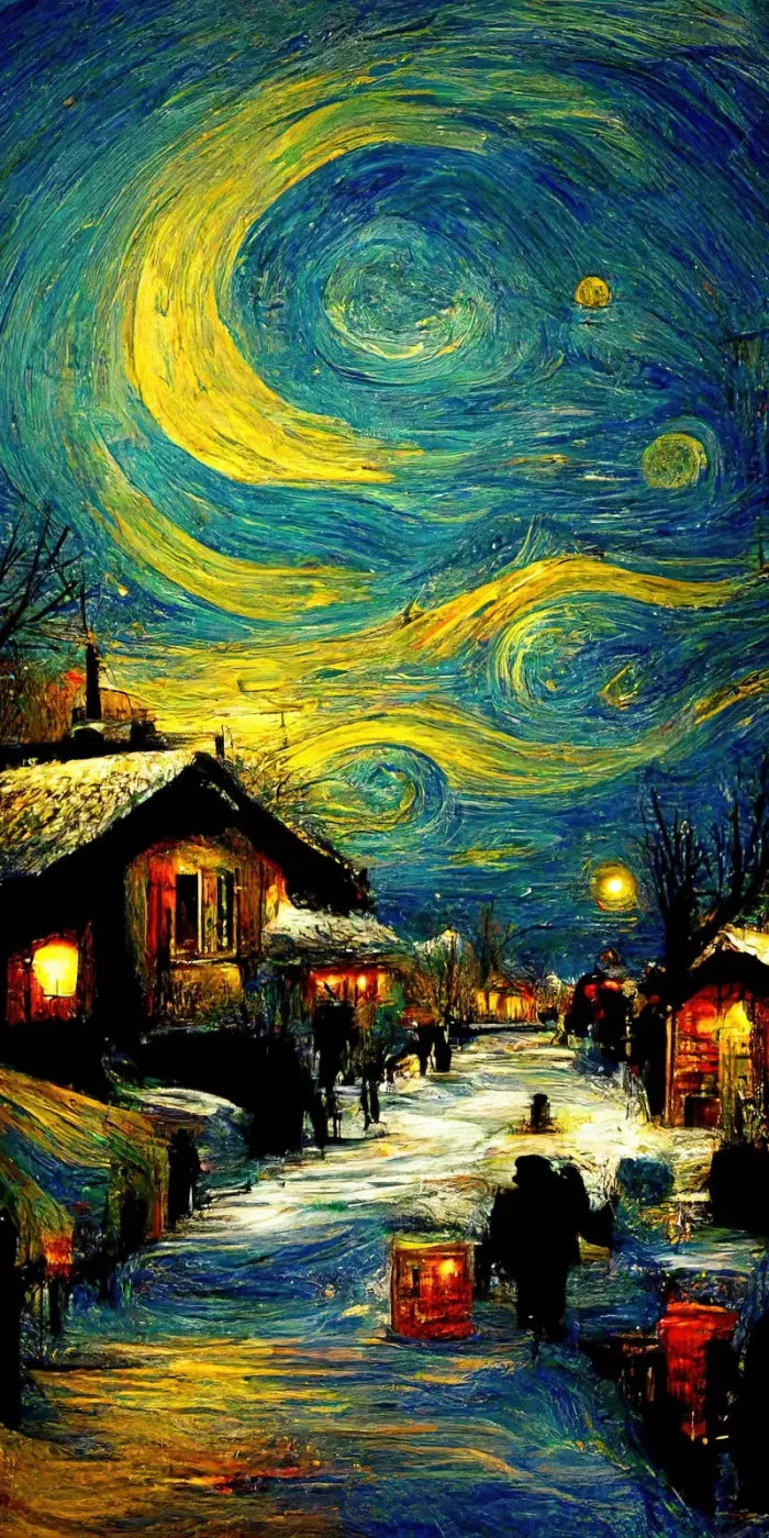 Starry Night Village 8’X16’ Ultracloth (96 X 192 Inch) Backdrop