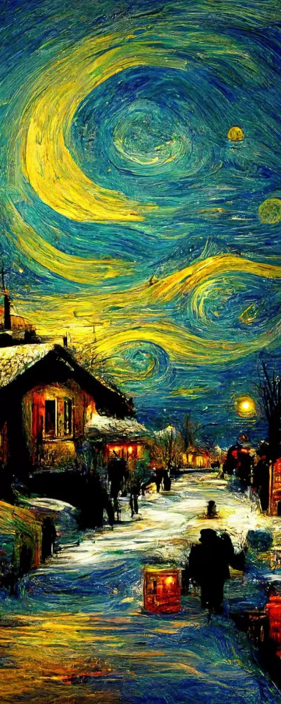 Starry Night Village 8’X20’ Ultracloth (96 X 240 Inch) Backdrop