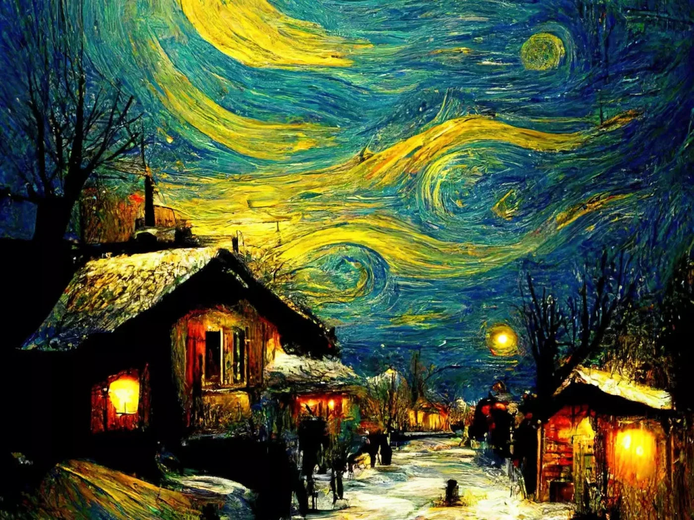 Starry Night Village 8’X6’ Fleece (96 X 72 Inch) Backdrop
