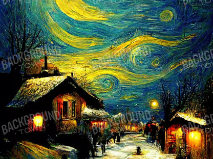 Starry Night Village 8’X6’ Fleece (96 X 72 Inch) Backdrop