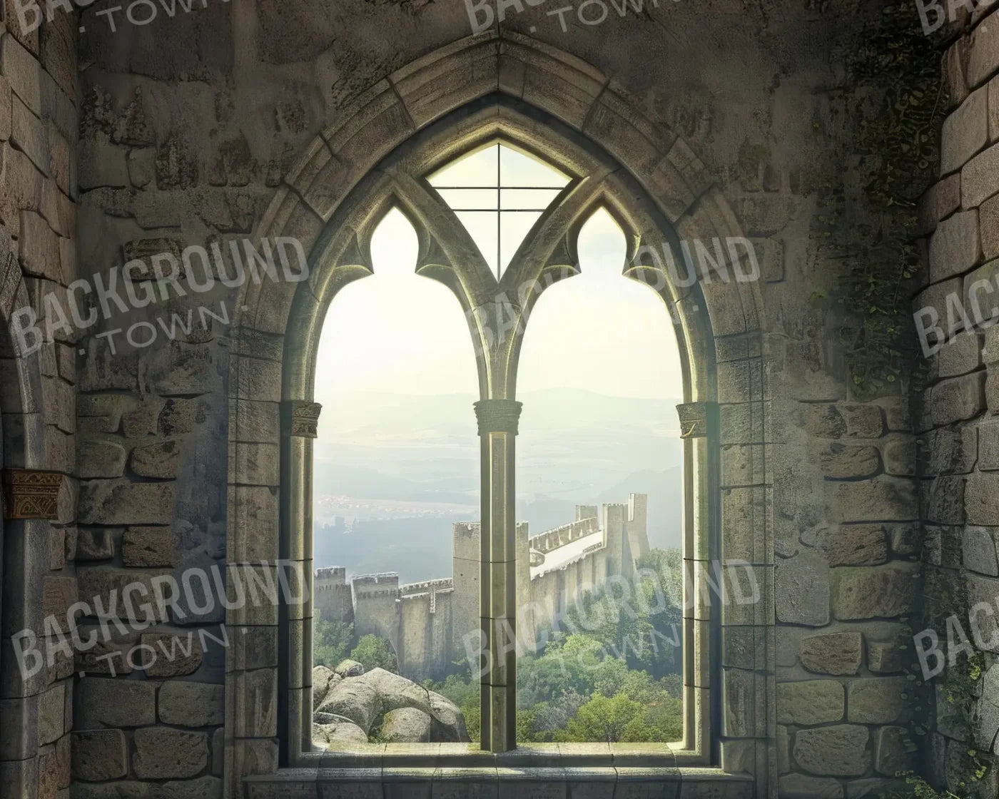 Stone Castle Room Window 10’x8’ Fleece (120 x 96 inch) Backdrop