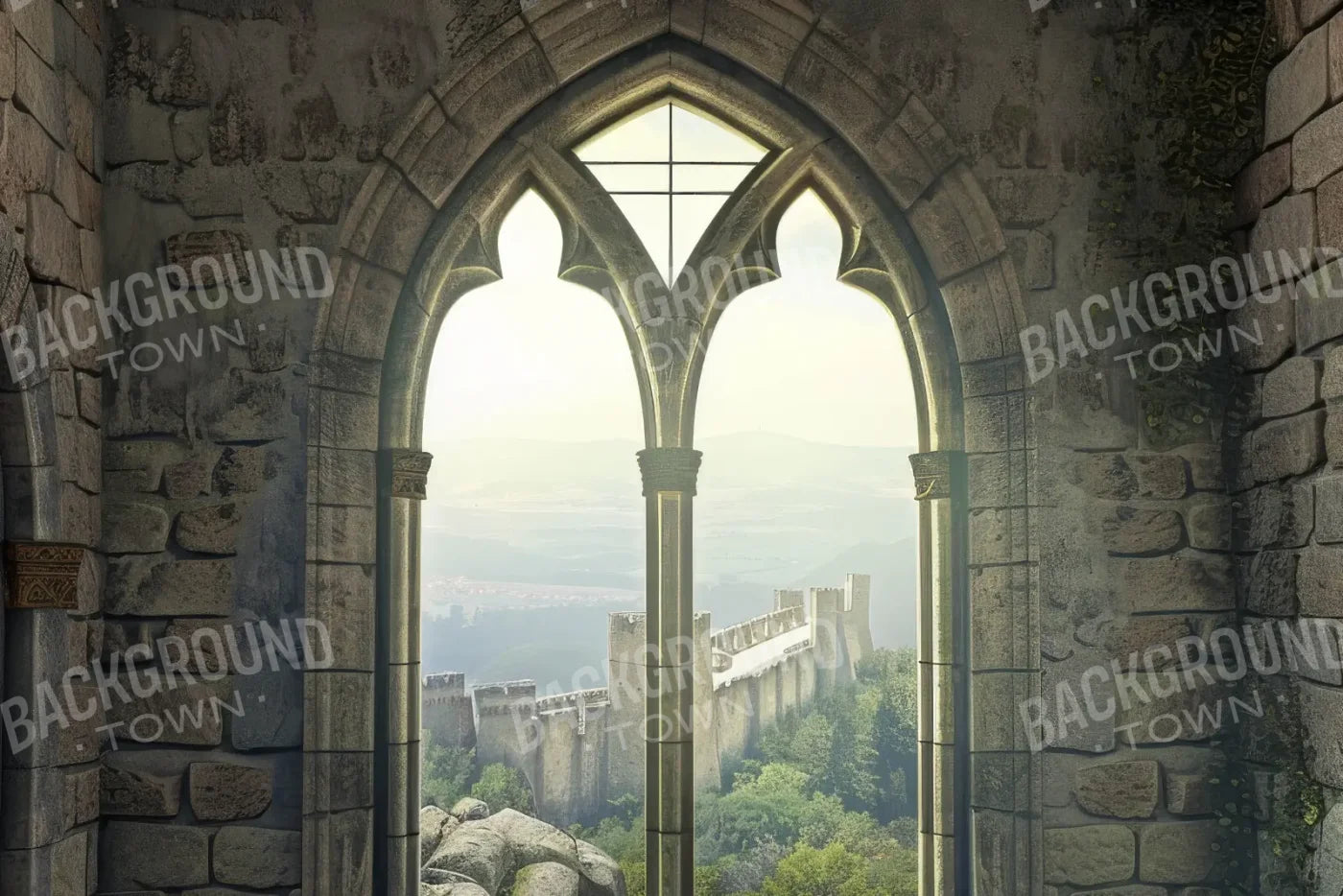 Stone Castle Room Window 12’x8’ UltraCloth (144 x 96 inch) Backdrop