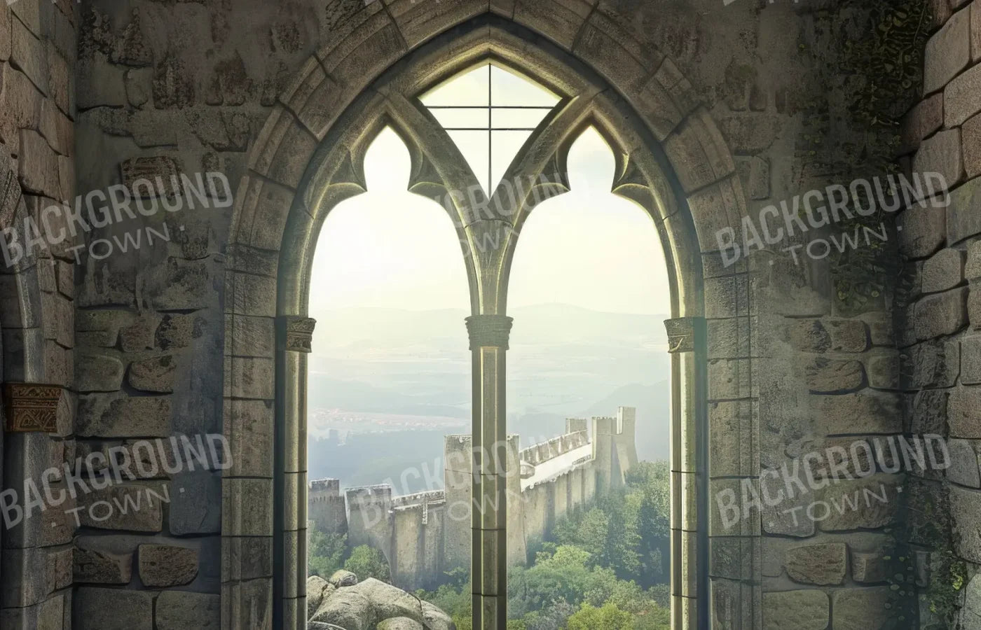 Stone Castle Room Window 14’x9’ UltraCloth (168 x 108 inch) Backdrop