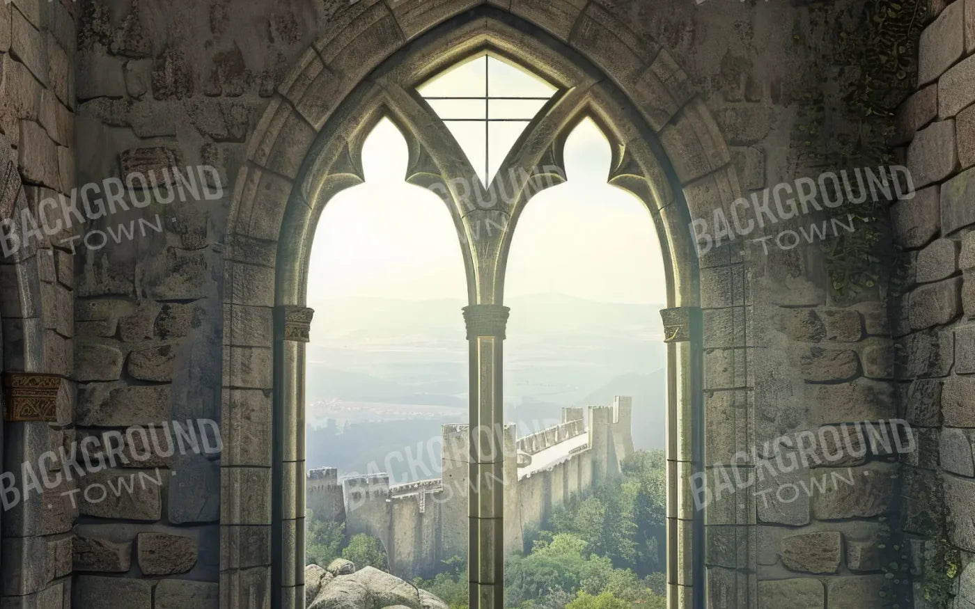 Stone Castle Room Window 8’x5’ UltraCloth (96 x 60 inch) Backdrop