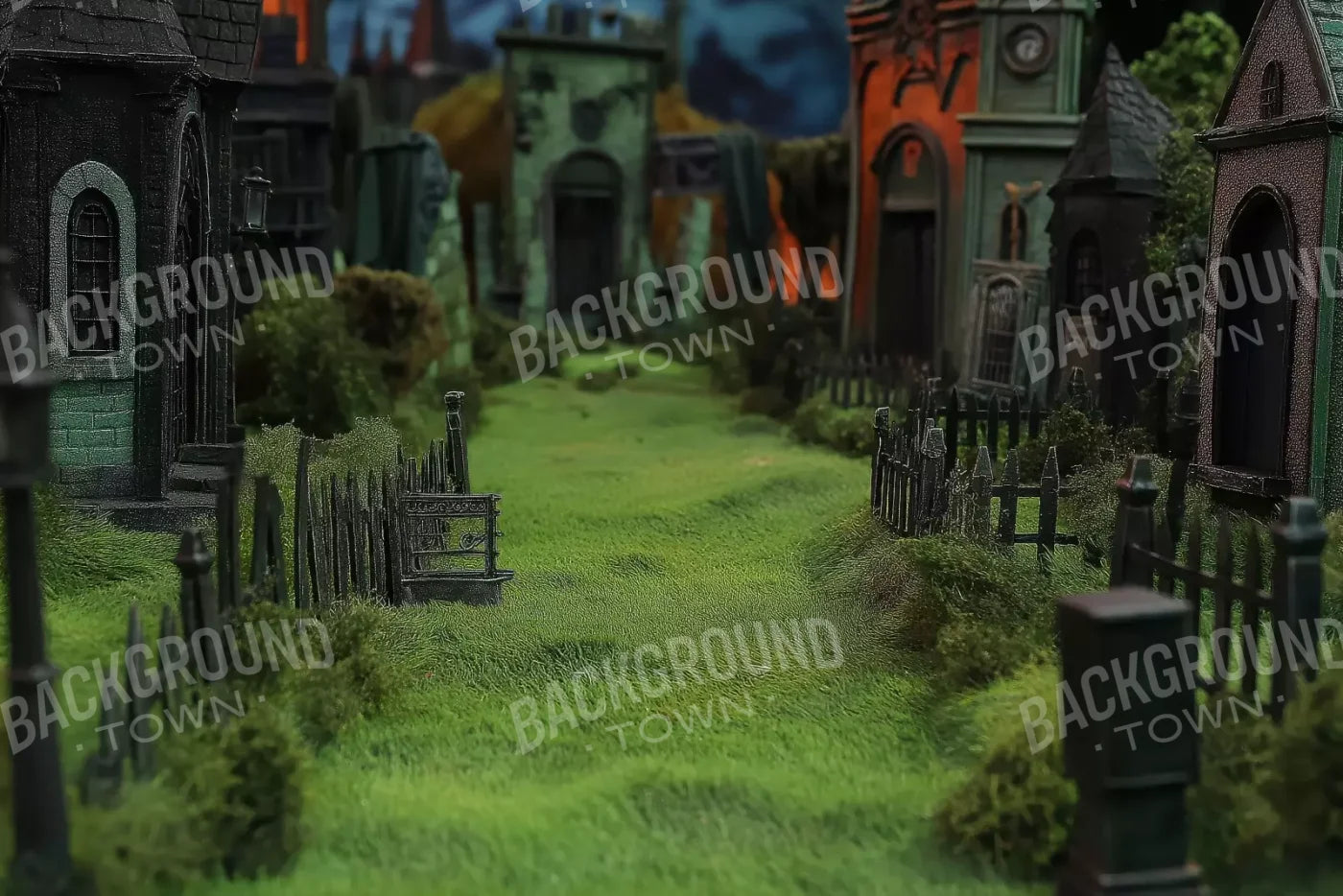 Stroll Through Halloween Village 12’x8’ UltraCloth (144 x 96 inch) Backdrop