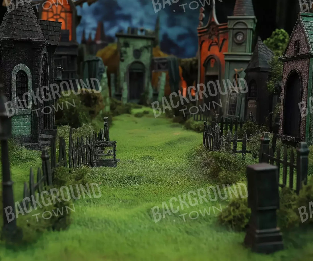 Stroll Through Halloween Village 5’x4’2 Fleece (60 x 50 inch) Backdrop